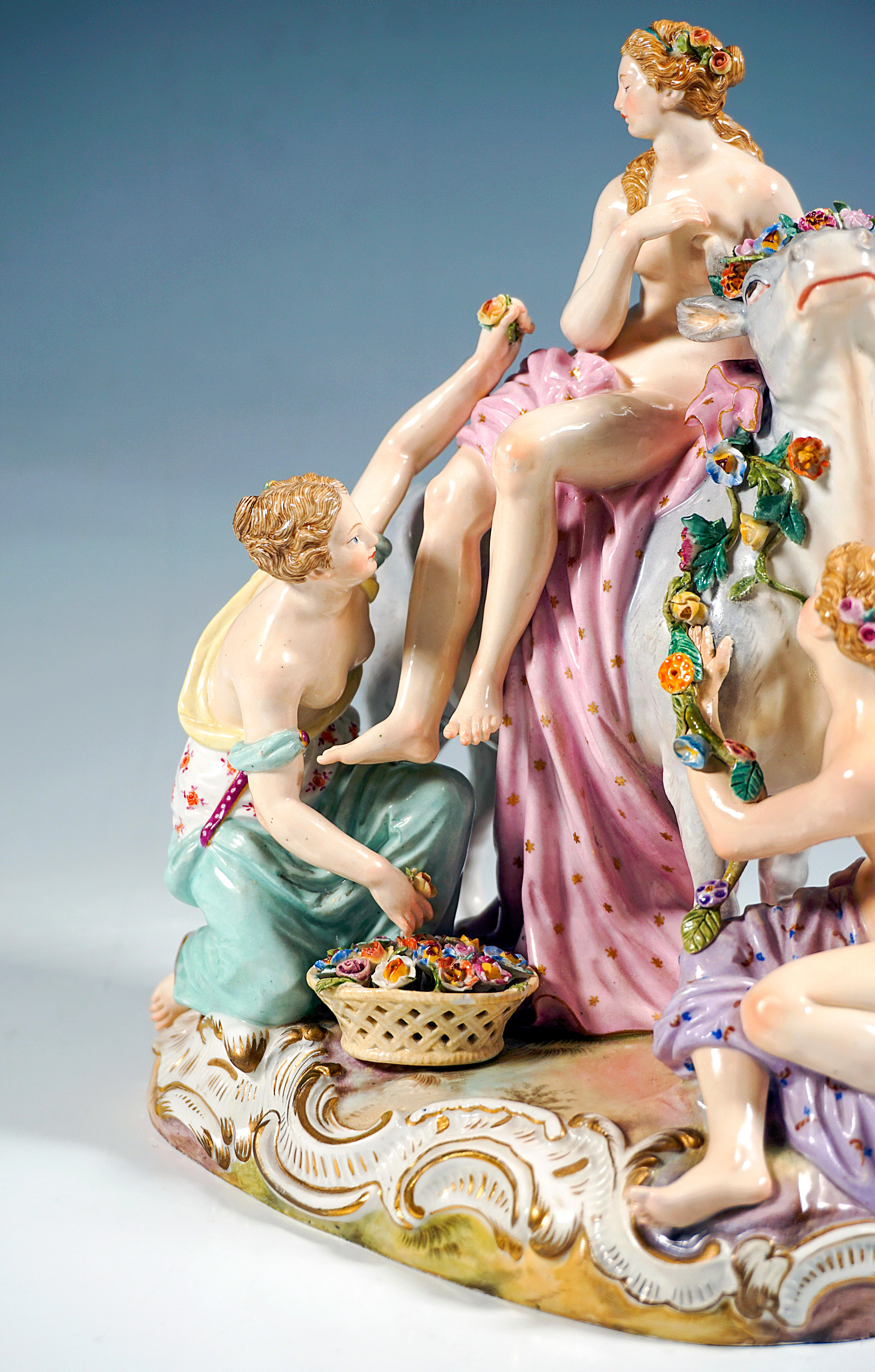 German Meissen Porcelain Group 'Europe on the Bull', by J.F. Eberlein, circa 1860 For Sale