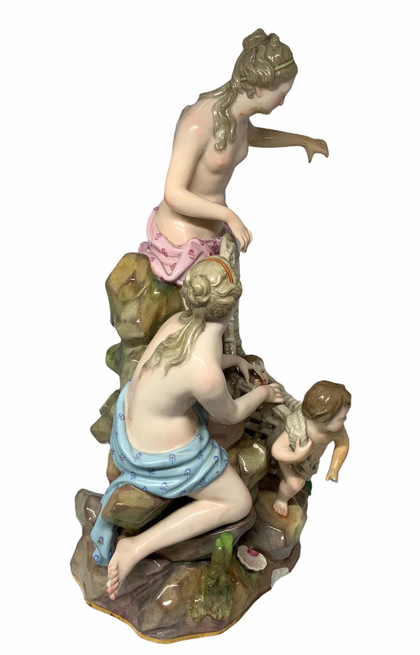 Meissen Porcelain Group Figures The Capture Of The Triton In Fair Condition For Sale In Guaynabo, PR