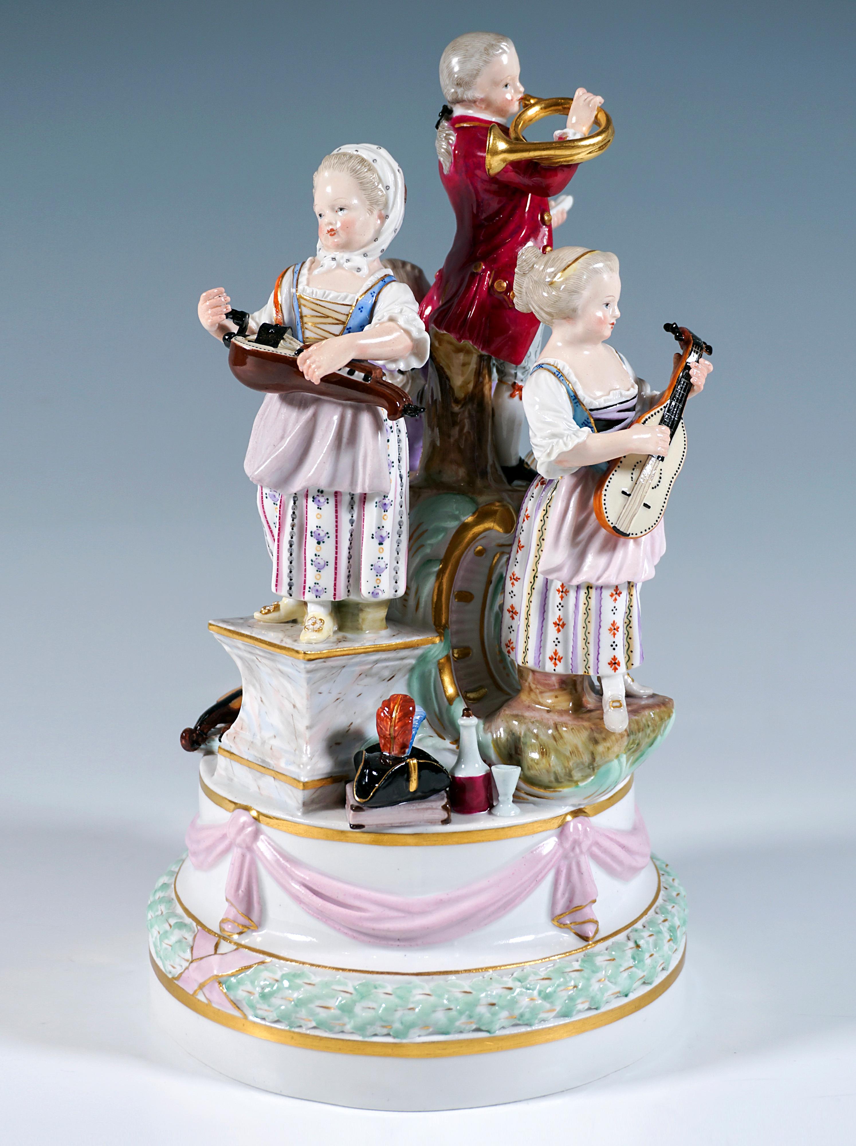 German Meissen Porcelain Group Four Gardener Children Playing Music, J.J. Kaendler 1850 For Sale