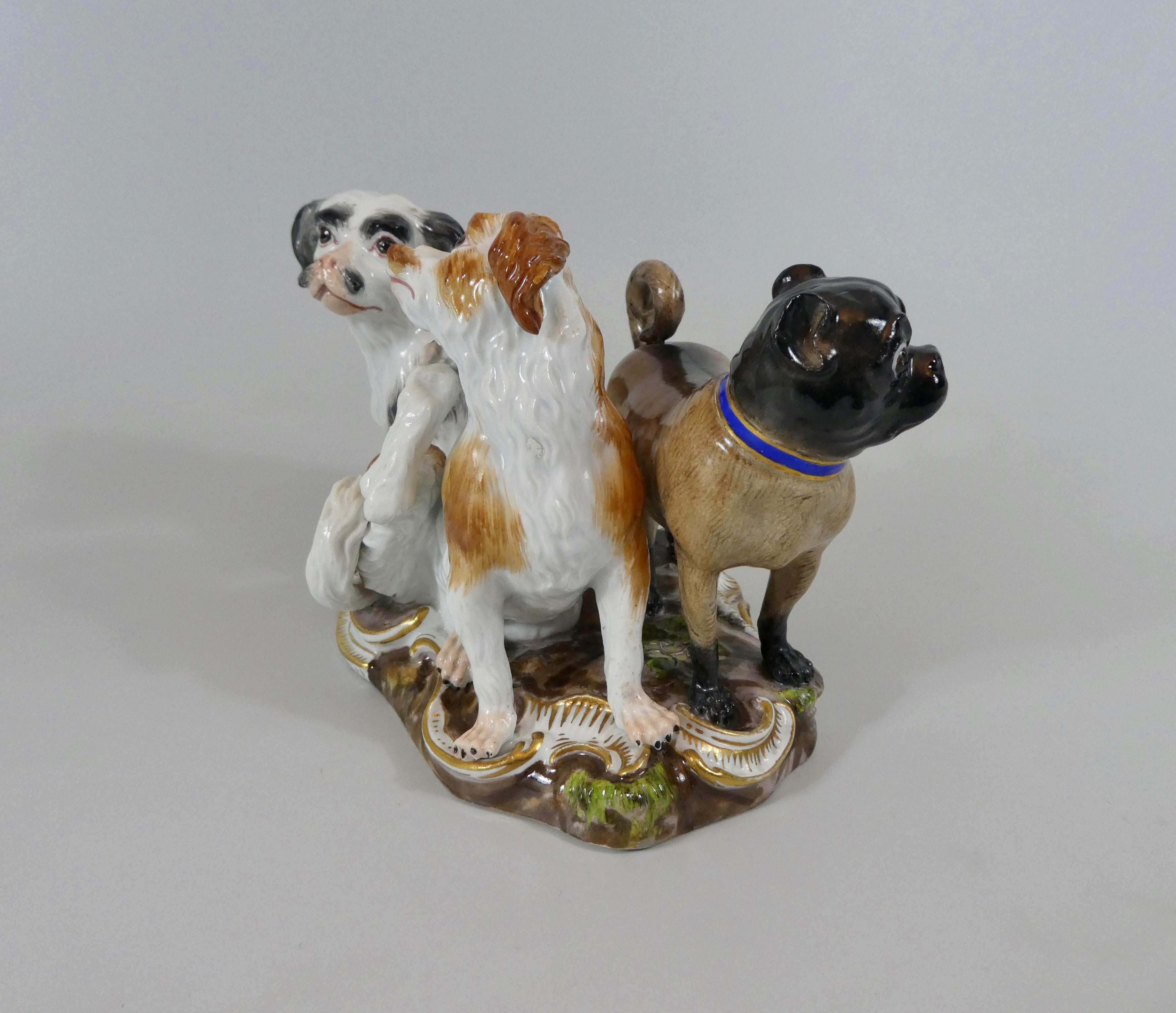 Fired Meissen Porcelain Group of Dogs, circa 1860