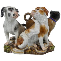 Antique Meissen Porcelain Group of Dogs, circa 1860