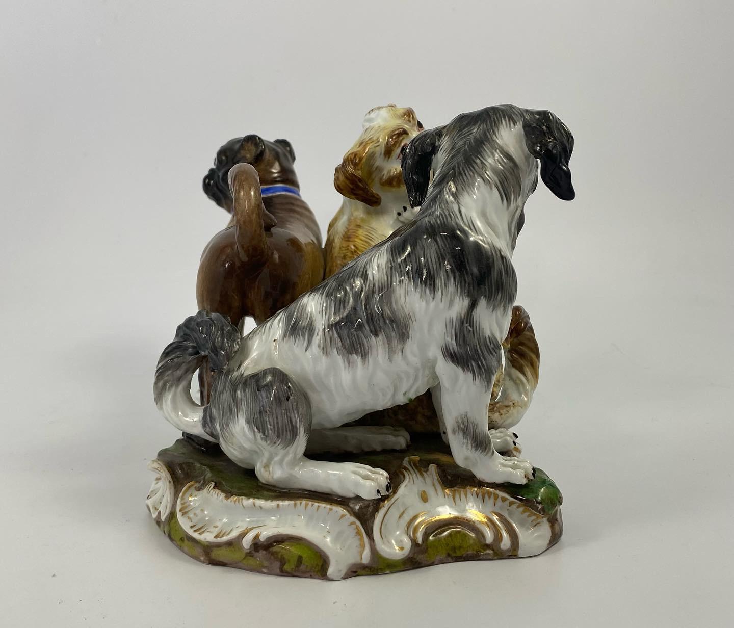 Georgian Meissen Porcelain Group of Dogs, C. 1870