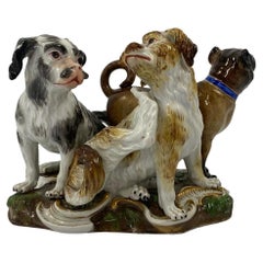 Antique Meissen Porcelain Group of Dogs, C. 1870