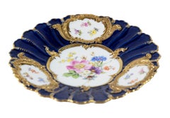 Meissen Porcelain Hand Painted and Gilded Cobalt Blue Plate