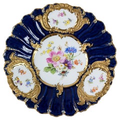 Meissen Porcelain Hand Painted and Gilded Cobalt Blue Plate
