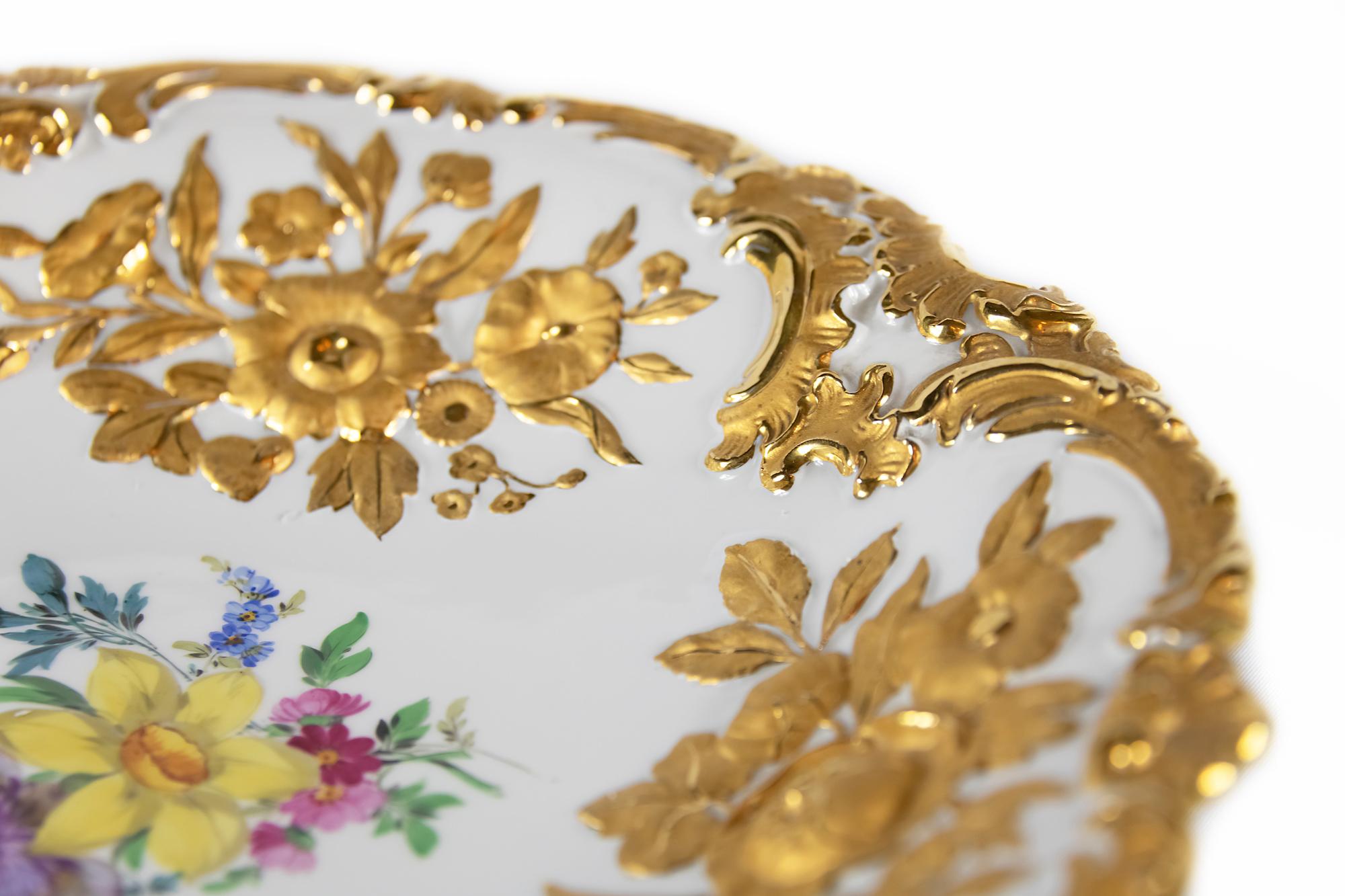 Gilt Meissen Porcelain Hand Painted and Gilded Deep Plate