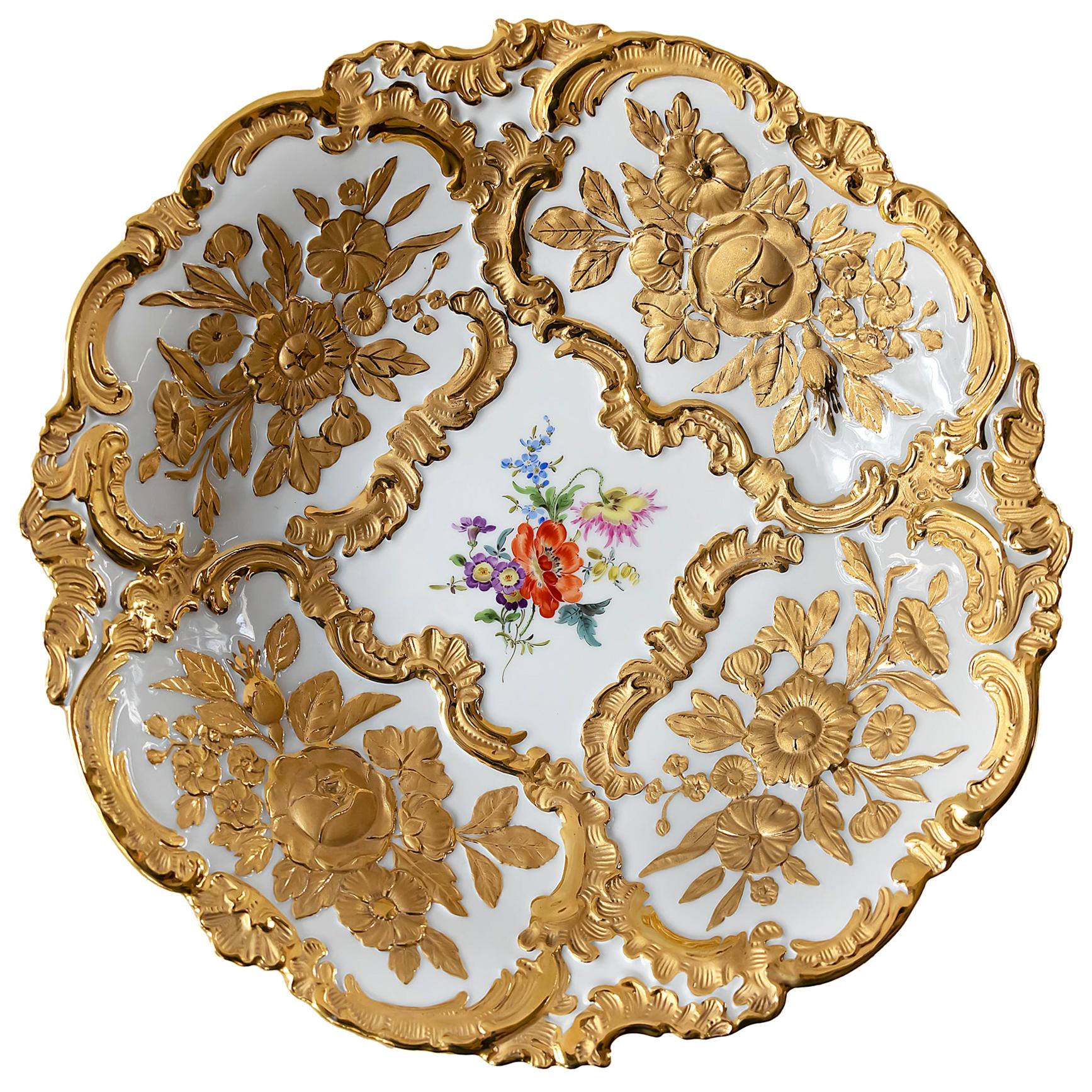 Meissen Porcelain Hand Painted and Gilded Deep Plate