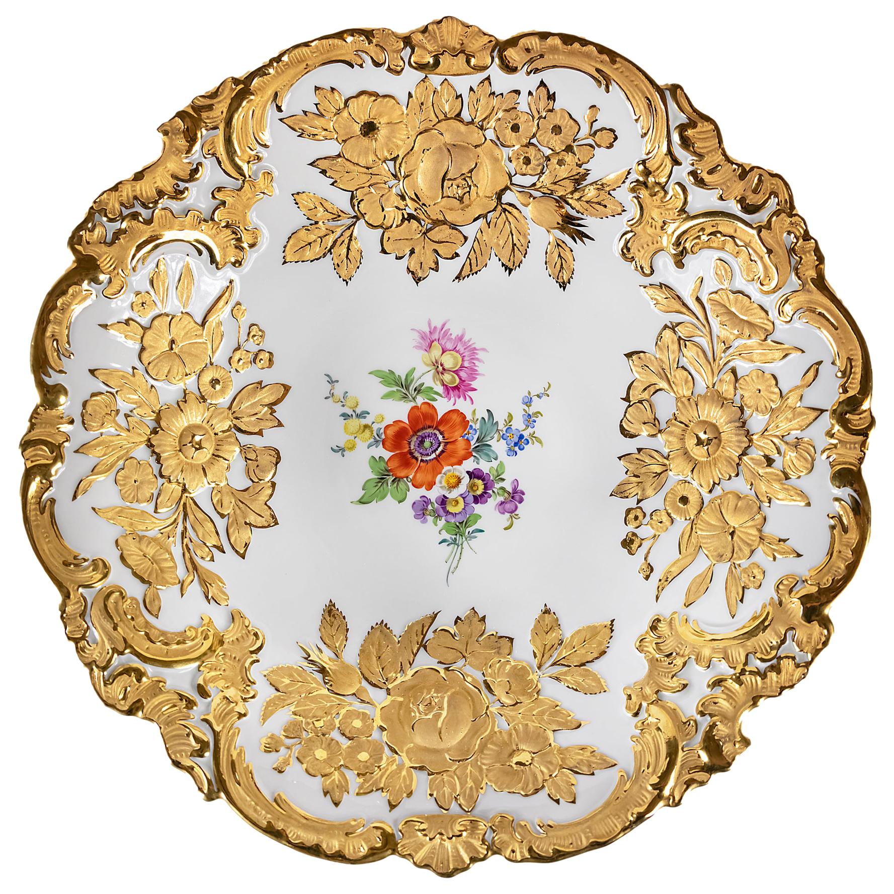 Meissen Porcelain Hand Painted and Gilded Deep Plate