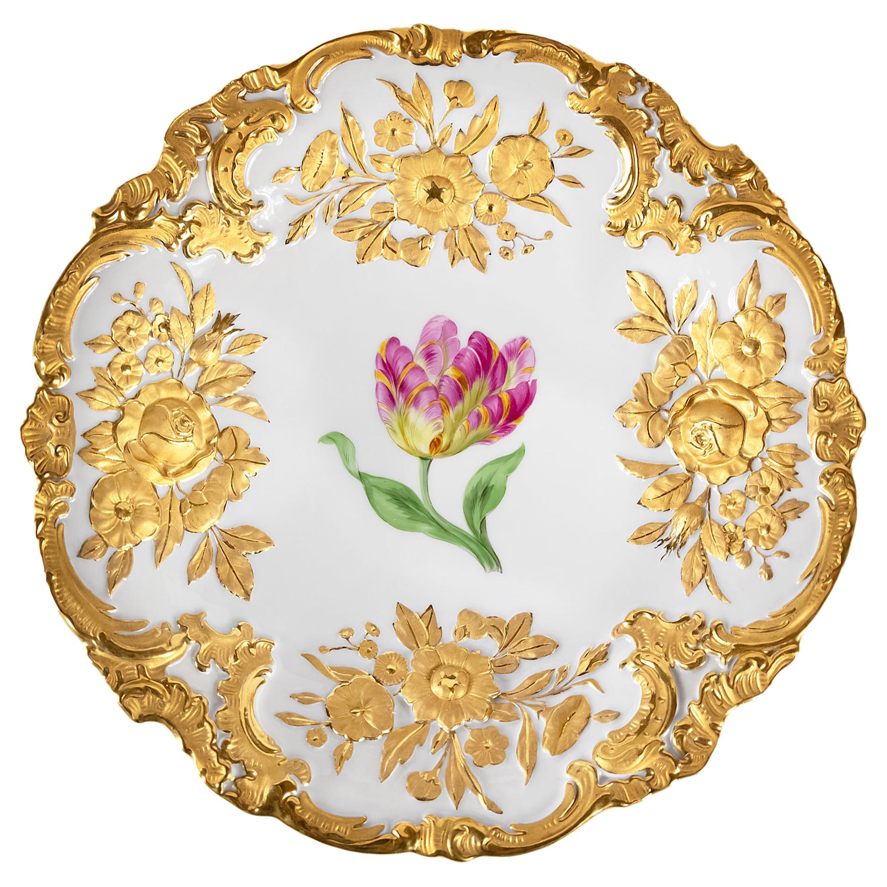 Meissen Porcelain Hand Painted and Gilded Deep Plate