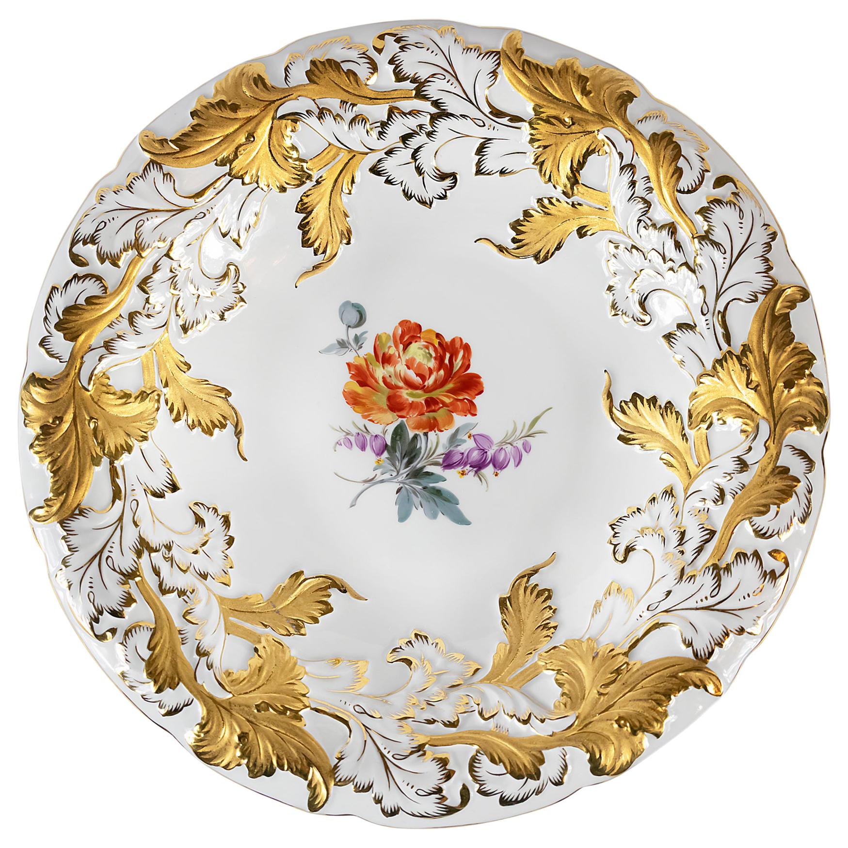 Meissen Porcelain Hand Painted and Gilded Deep Plate