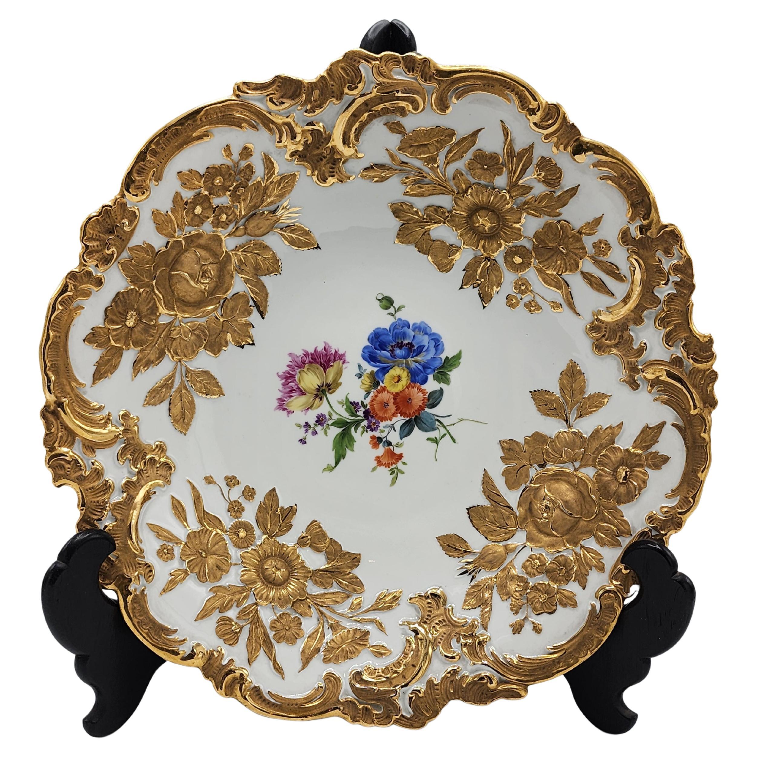 Meissen Porcelain Hand Painted and Gilded Deep Plate For Sale