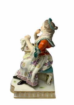 Meissen Porcelain Lady Figurine Enjoying a Meal