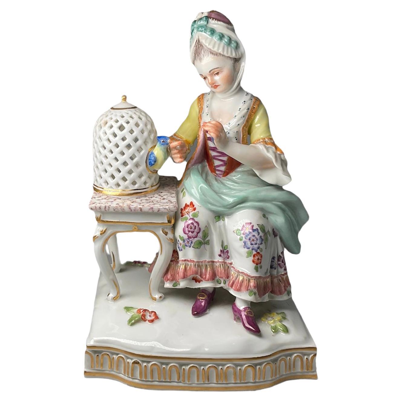 Meissen Porcelain Lady Figurine Watching a Bird