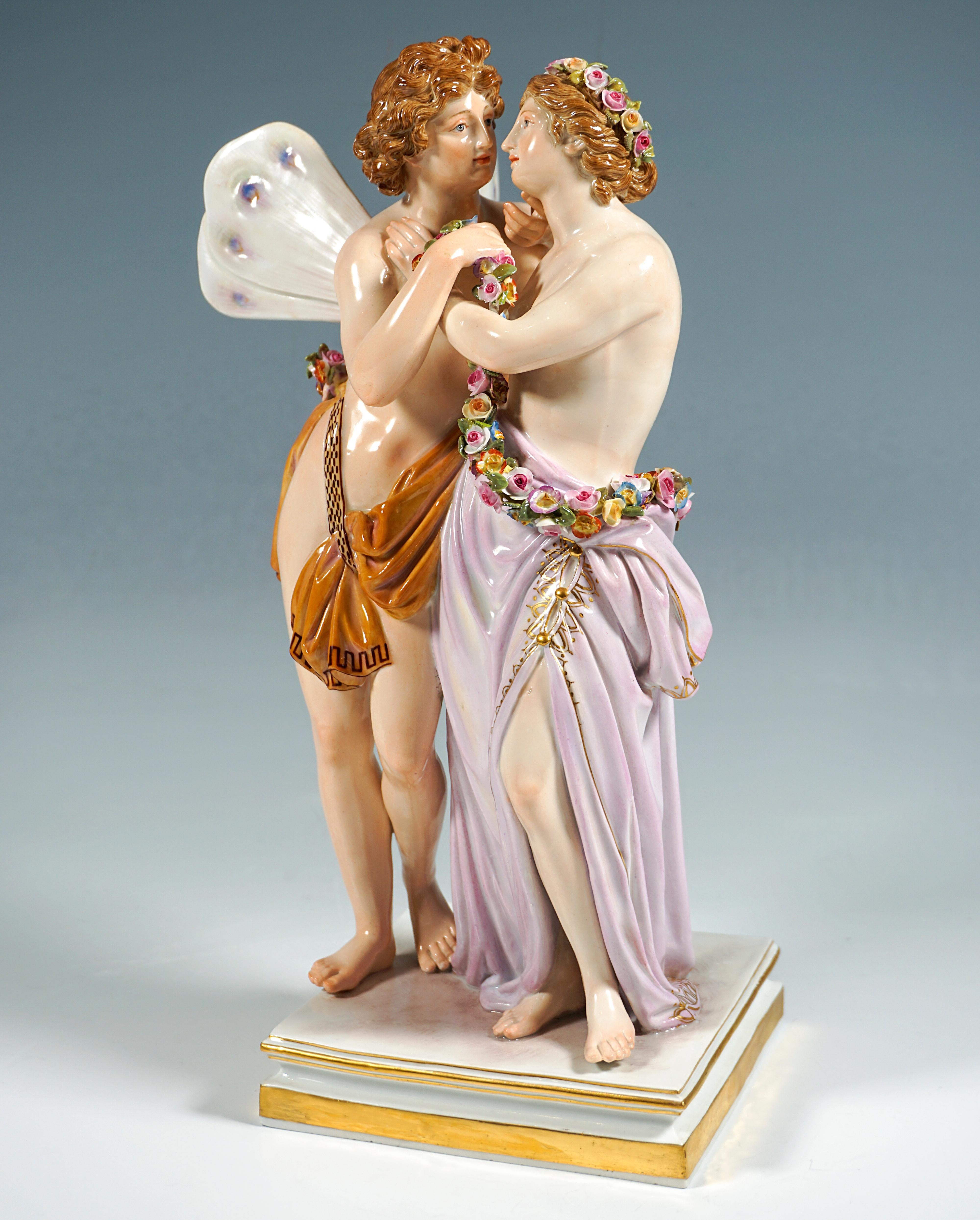 Hand-Crafted Meissen Porcelain Large Figurine Group 'Zephyr & Flora' By C.G. Juechtzer C.1860 For Sale