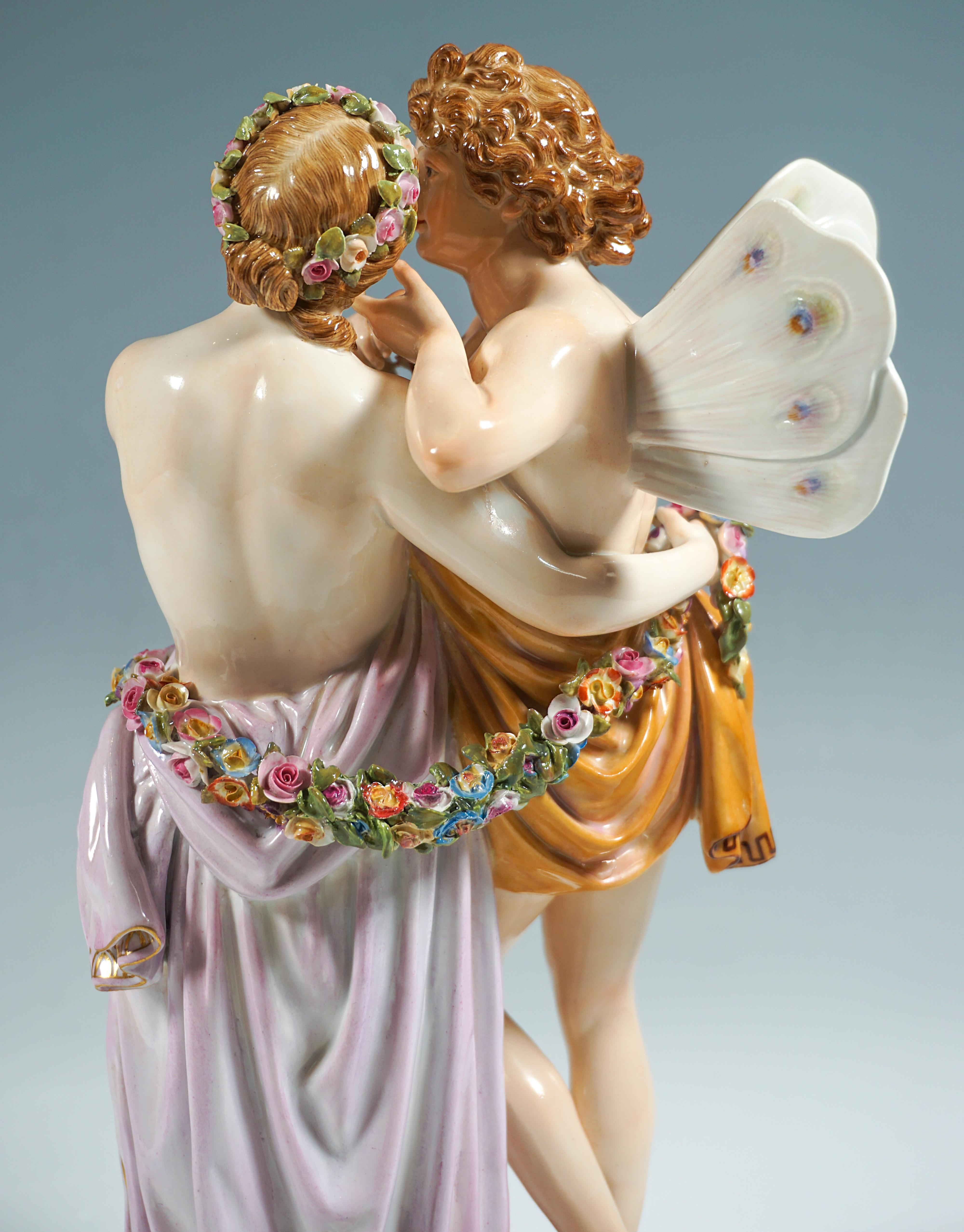 Meissen Porcelain Large Figurine Group 'Zephyr & Flora' By C.G. Juechtzer C.1860 For Sale 1