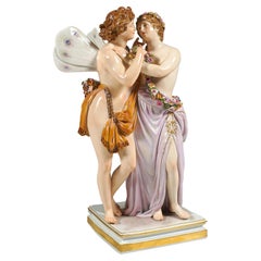 Antique Meissen Porcelain Large Figurine Group 'Zephyr & Flora' By C.G. Juechtzer C.1860