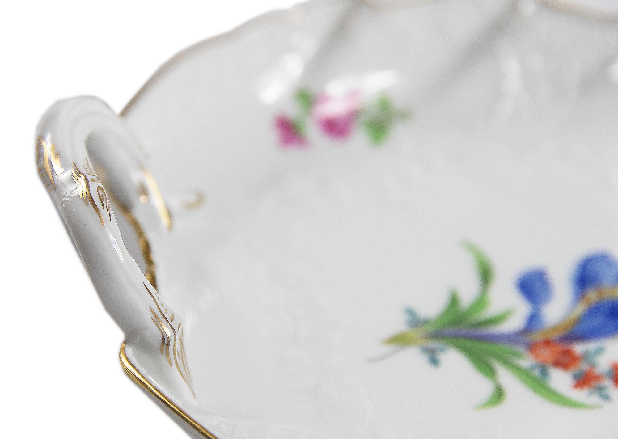 Gilt Meissen Porcelain Leaf Form Plate with Handle