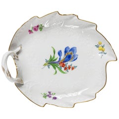 Meissen Porcelain Leaf Form Plate with Handle