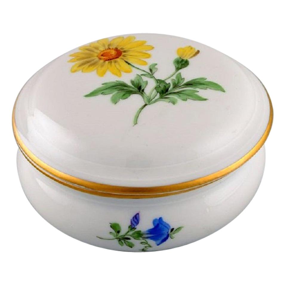 Meissen Porcelain Lidded Jar with Hand-Painted Flowers and Gold Edge