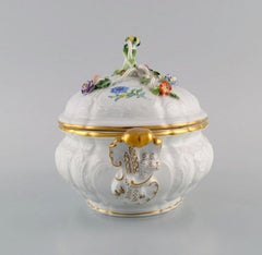 Meissen Porcelain Lidded Tureen with Hand-Painted Flowers and Gold Edge