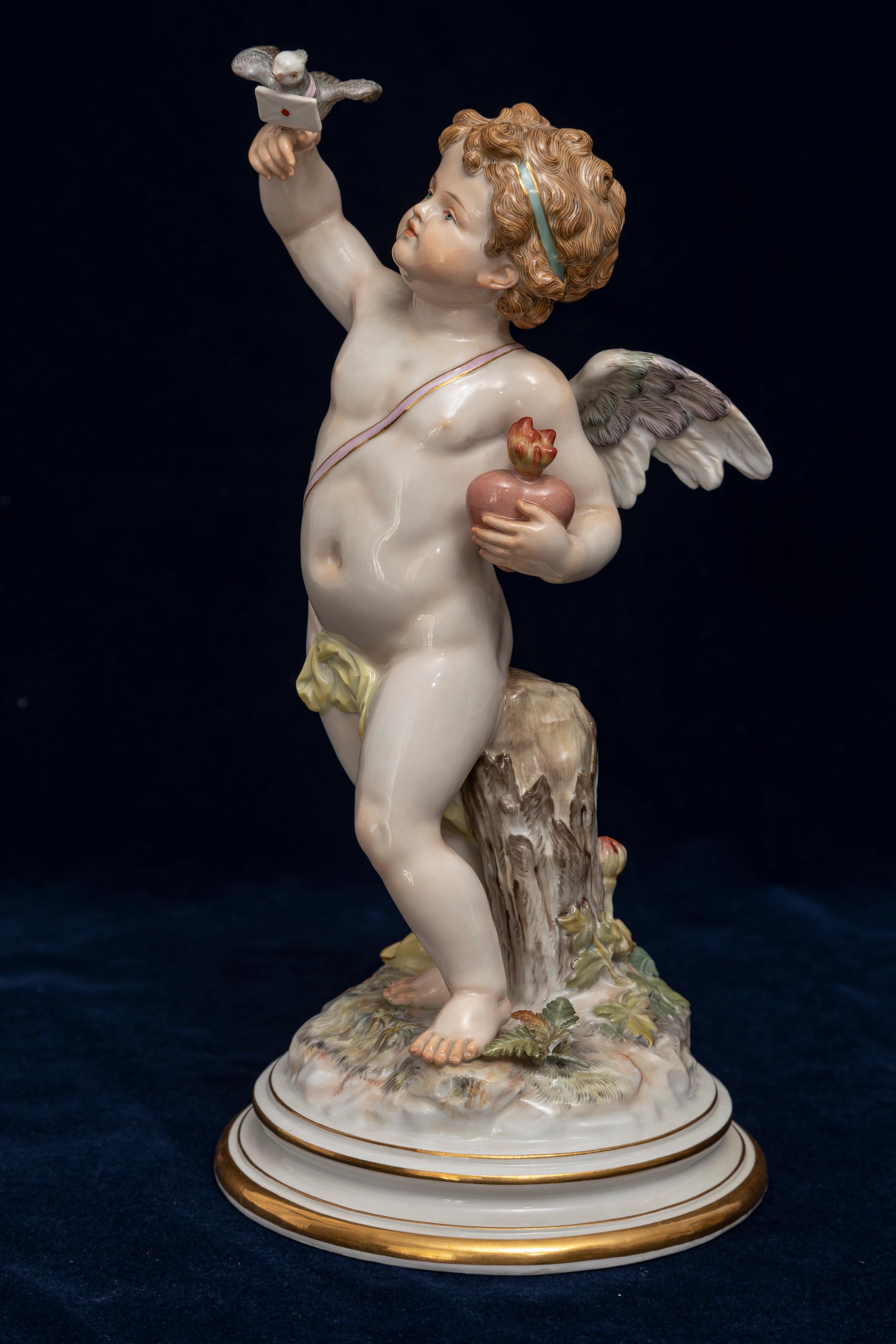 Louis XVI Meissen Porcelain, Love Series: Cupid Mailing a Love Letter with Love Bird C1870 For Sale
