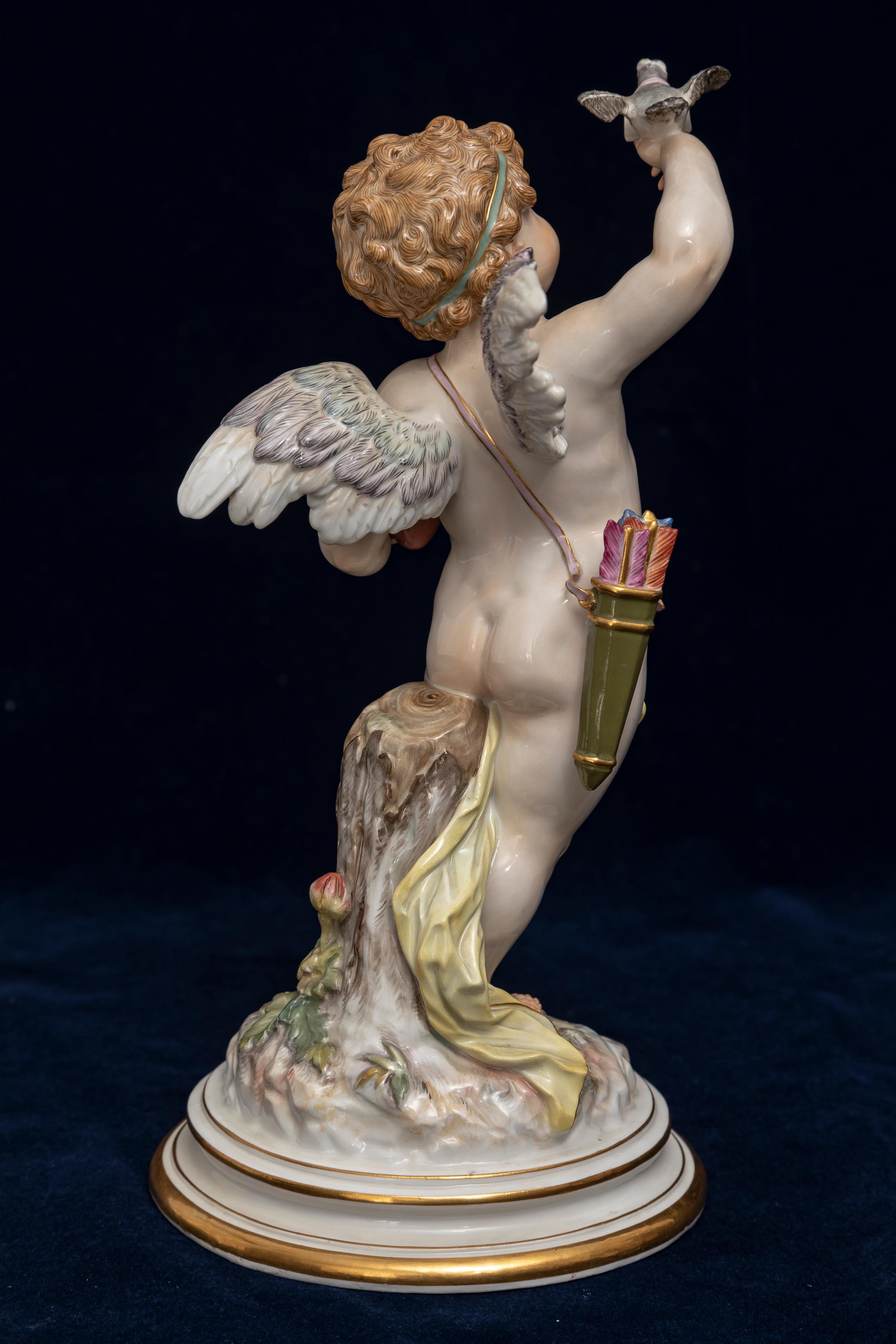 Meissen Porcelain, Love Series: Cupid Mailing a Love Letter with Love Bird C1870 In Excellent Condition For Sale In New York, NY