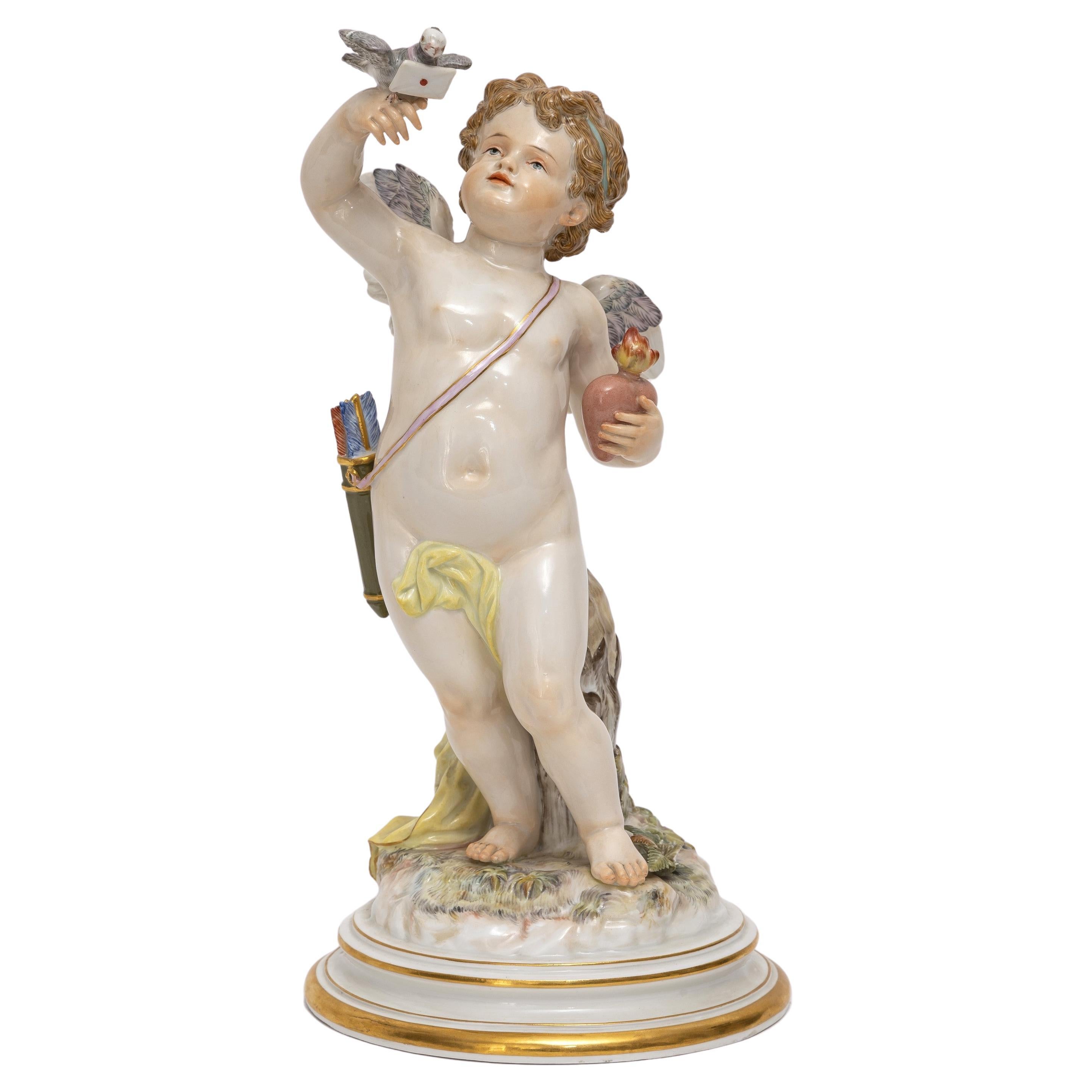 Meissen Porcelain, Love Series: Cupid Mailing a Love Letter with Love Bird C1870 For Sale