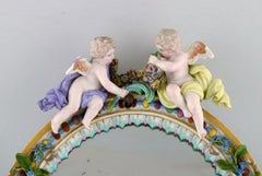 Meissen Porcelain Mirror, Decorated with Angels and Repousse Flowers, circa 1900
