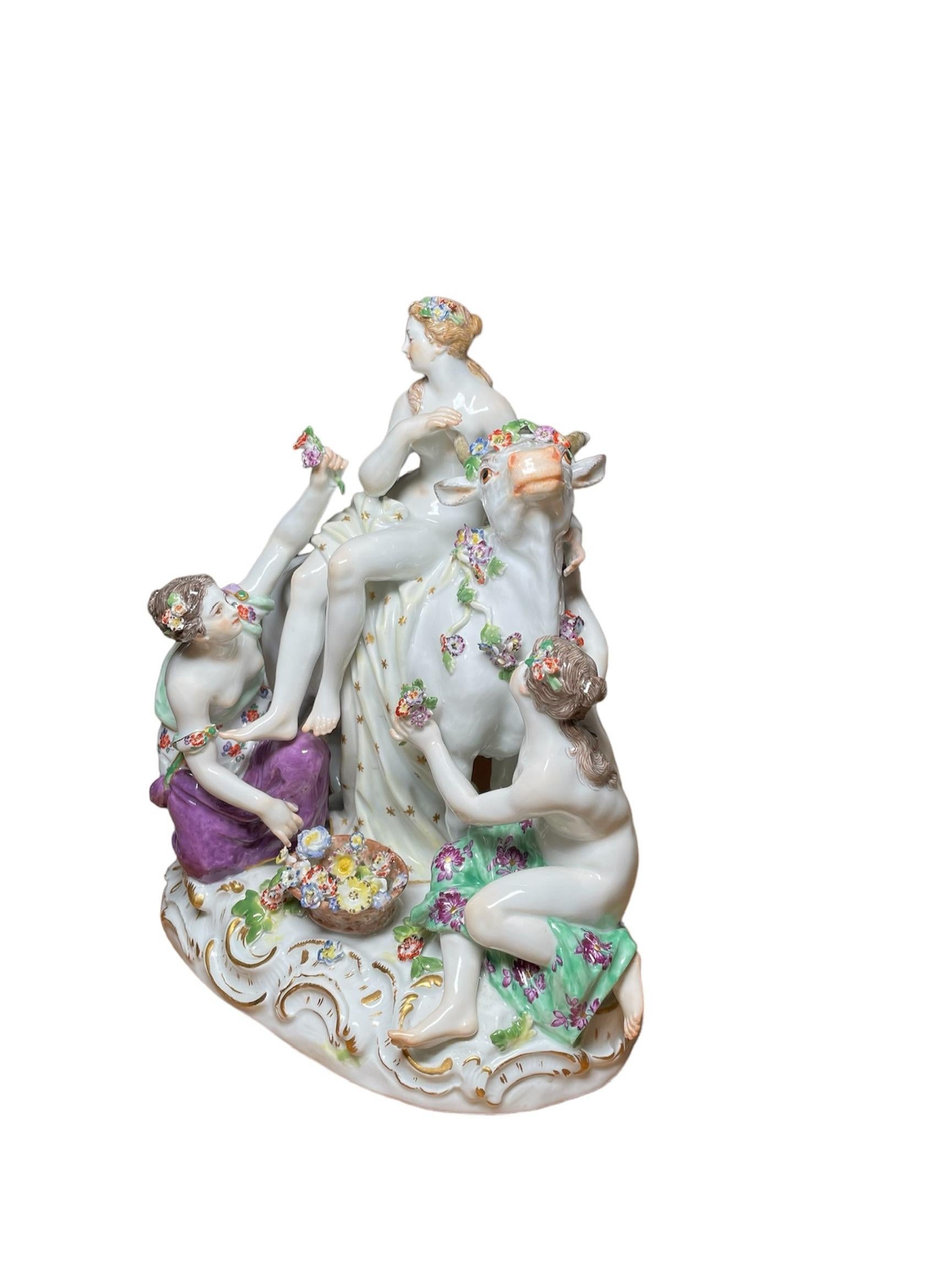 Meissen Porcelain Escultura Grupo Mitológico- Europa Y El Toro en venta 2