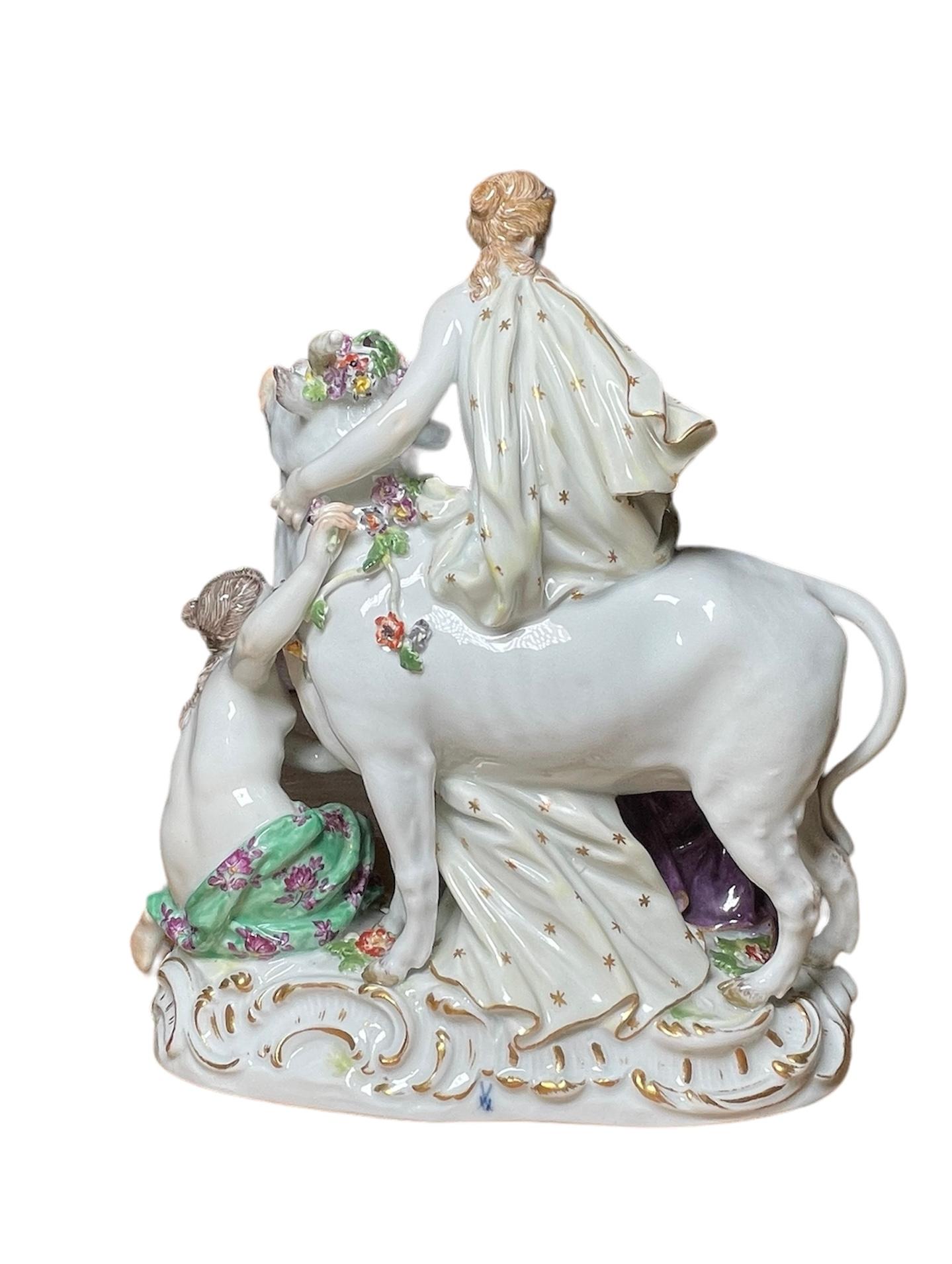 Meissen Porcelain Escultura Grupo Mitológico- Europa Y El Toro Pintado a mano en venta