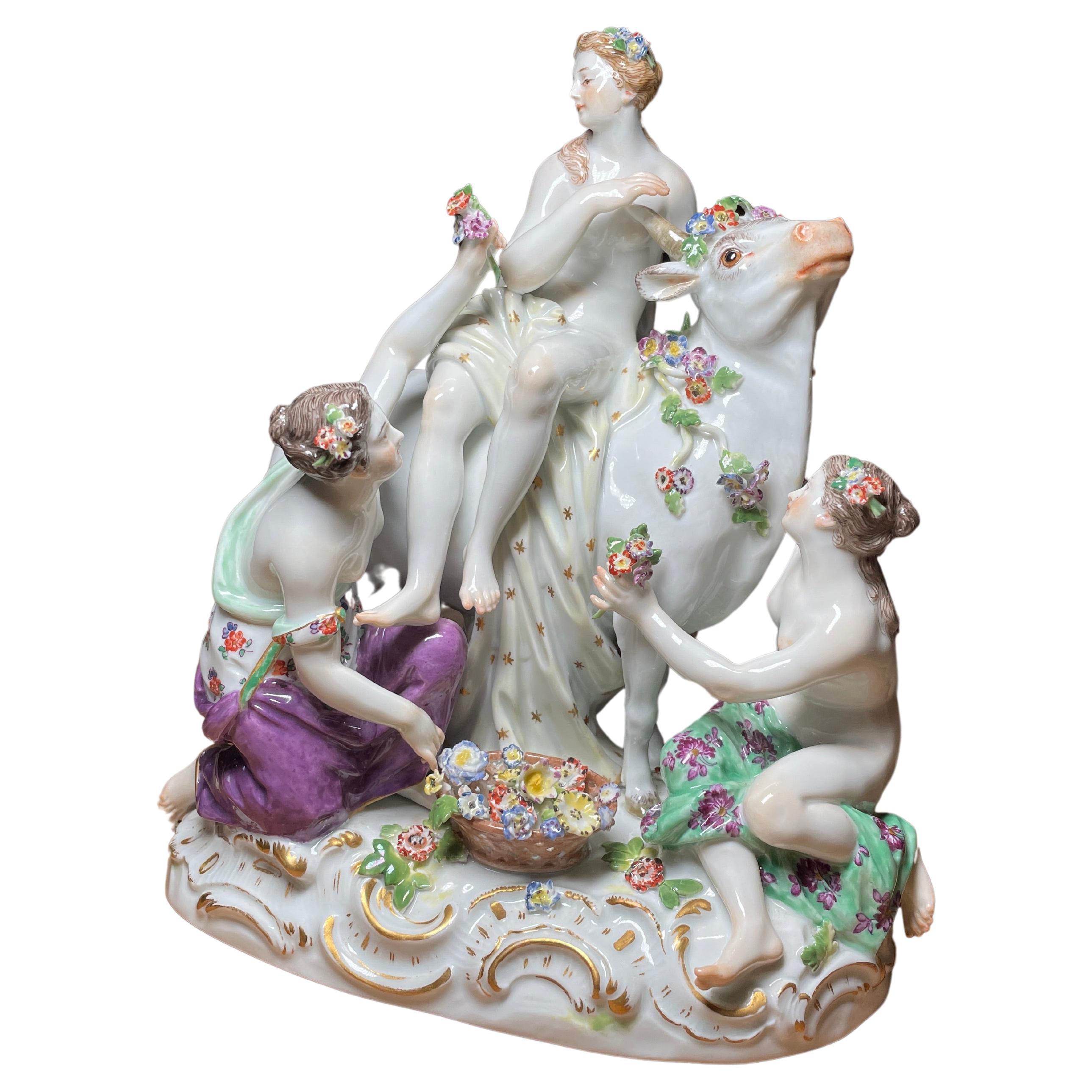 Meissen Porcelain Mythological Group Sculpture- Europe And The Bull