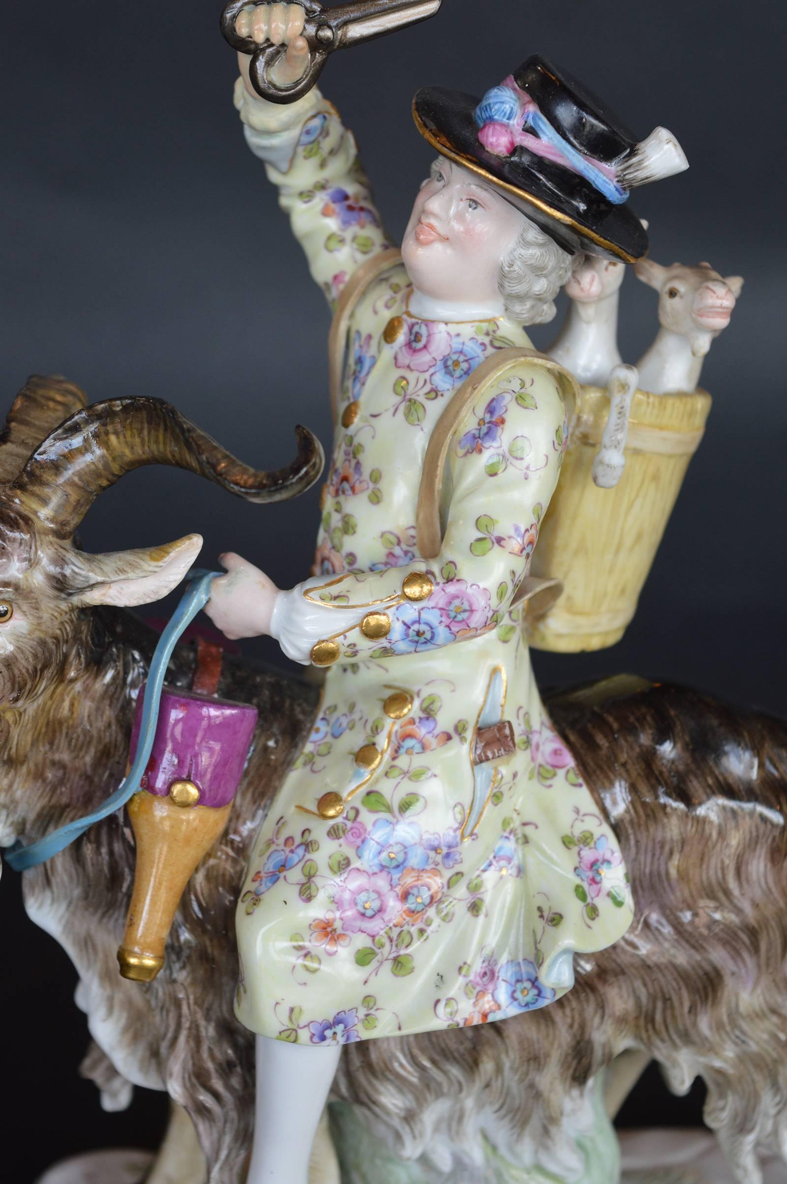 German Meissen Porcelain of a Man on a Goat For Sale