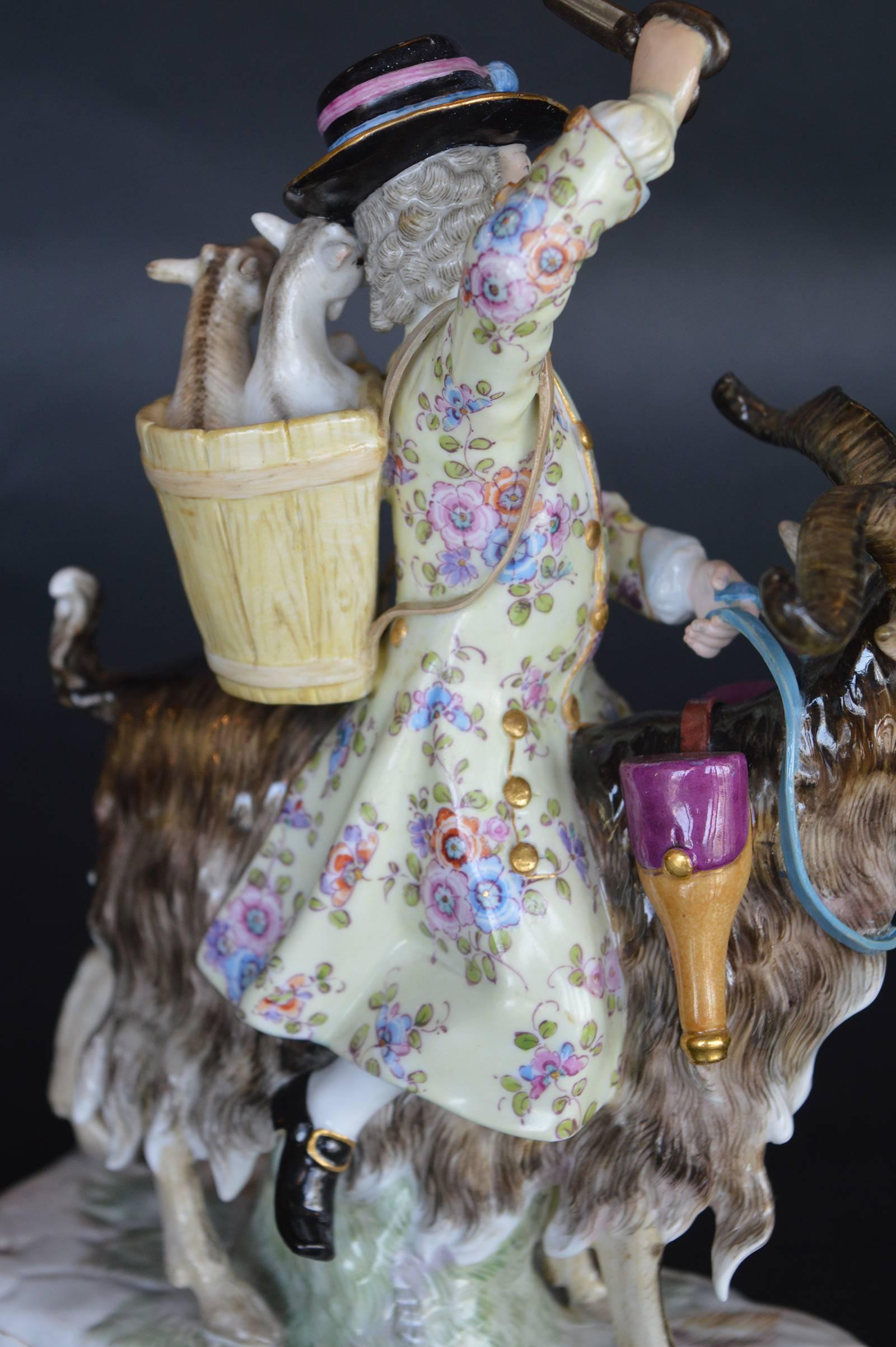 19th Century Meissen Porcelain of a Man on a Goat For Sale
