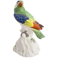 Hand Painted Multicolored Porcelain Parrot, Meissen Manufactory