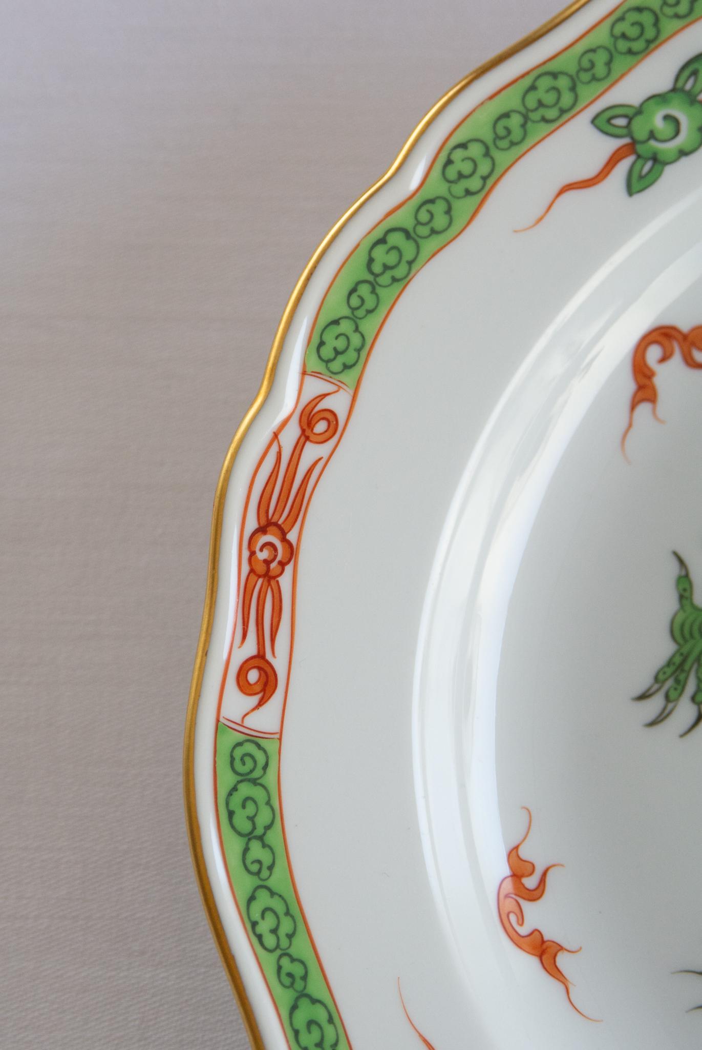 Meissen Porcelain Pearl Ming Dragon Green Ornate Border Service pour 12 personnes en vente 9