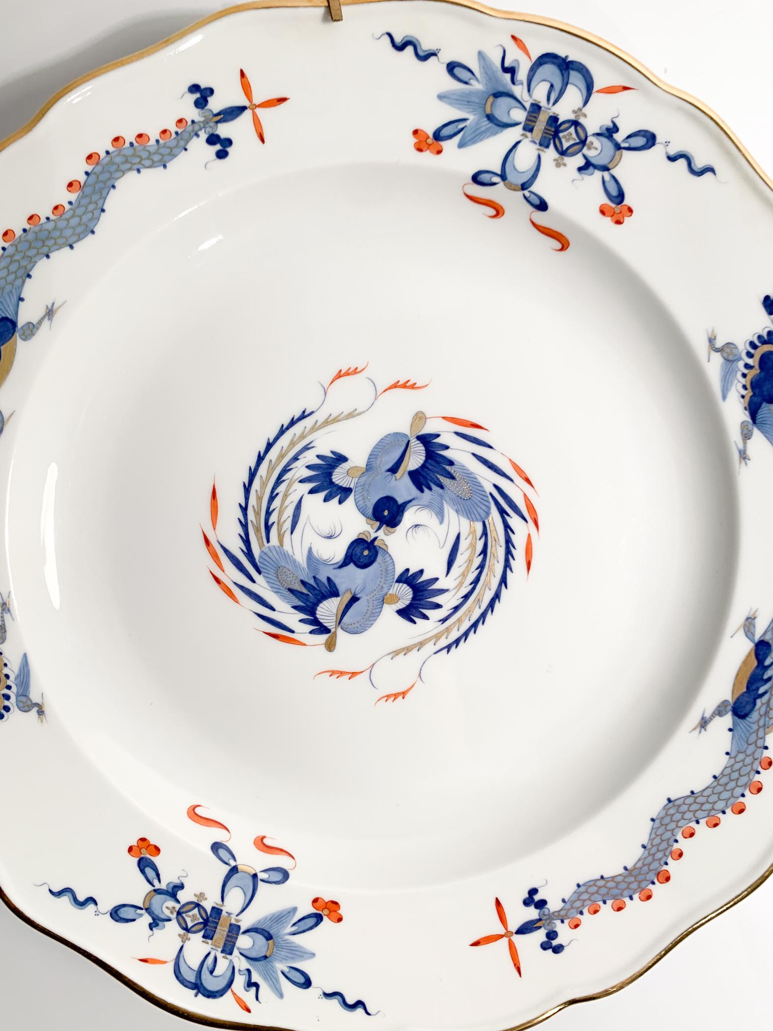 Art Nouveau Meissen Porcelain Plate Blue Court Dragon Mark 1850-1925