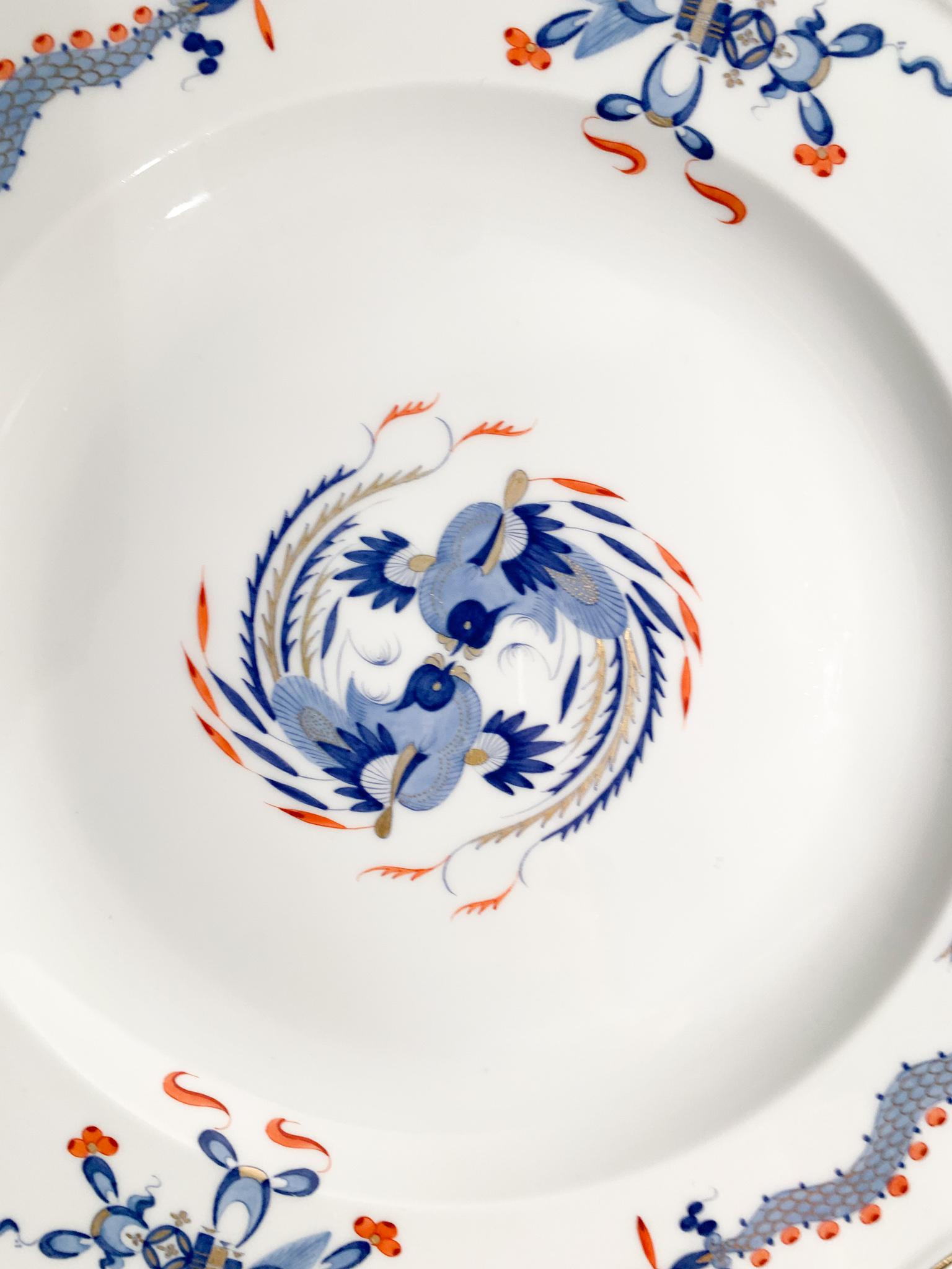 German Meissen Porcelain Plate Blue Court Dragon Mark 1850-1925