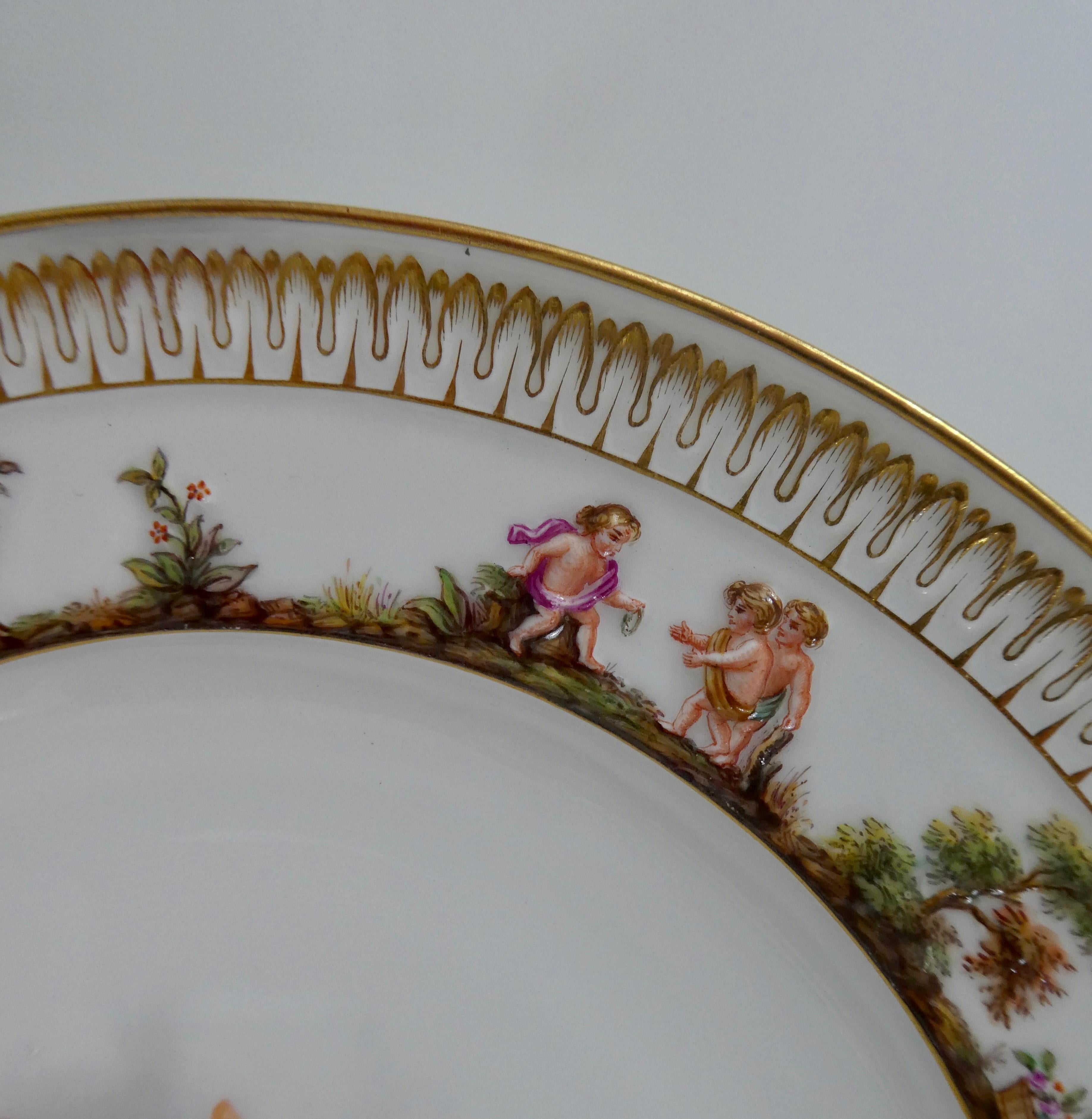 Classical Roman Meissen Porcelain Plate, Putti at Various Pursuits, circa 1870