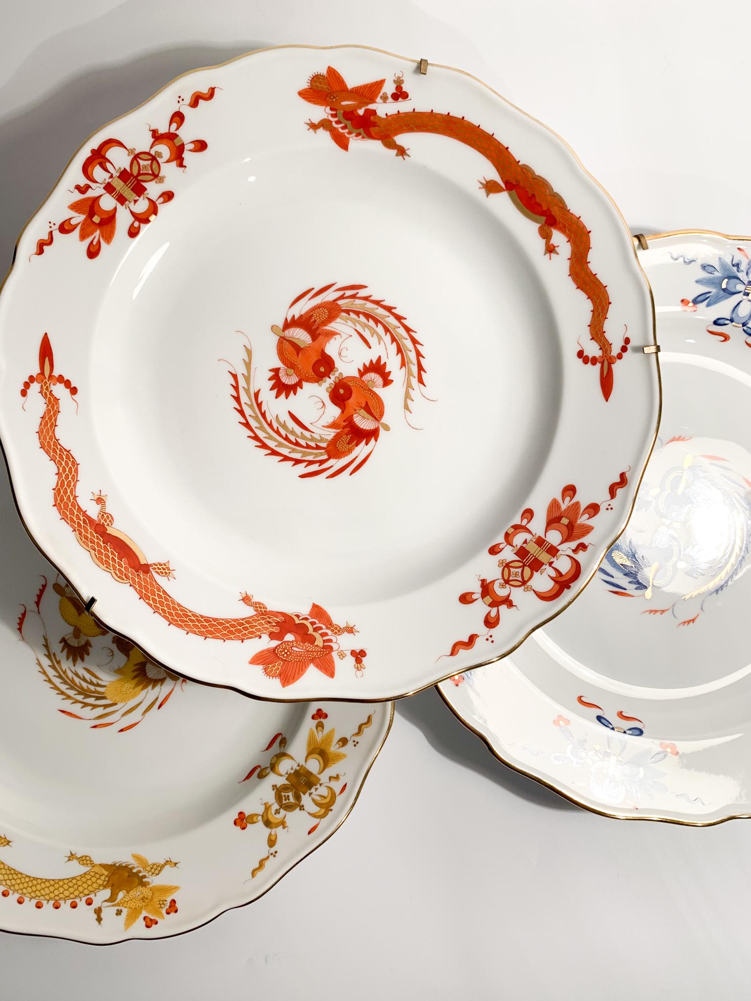German Meissen Porcelain Plate Red Court Dragon Mark 1850-1925