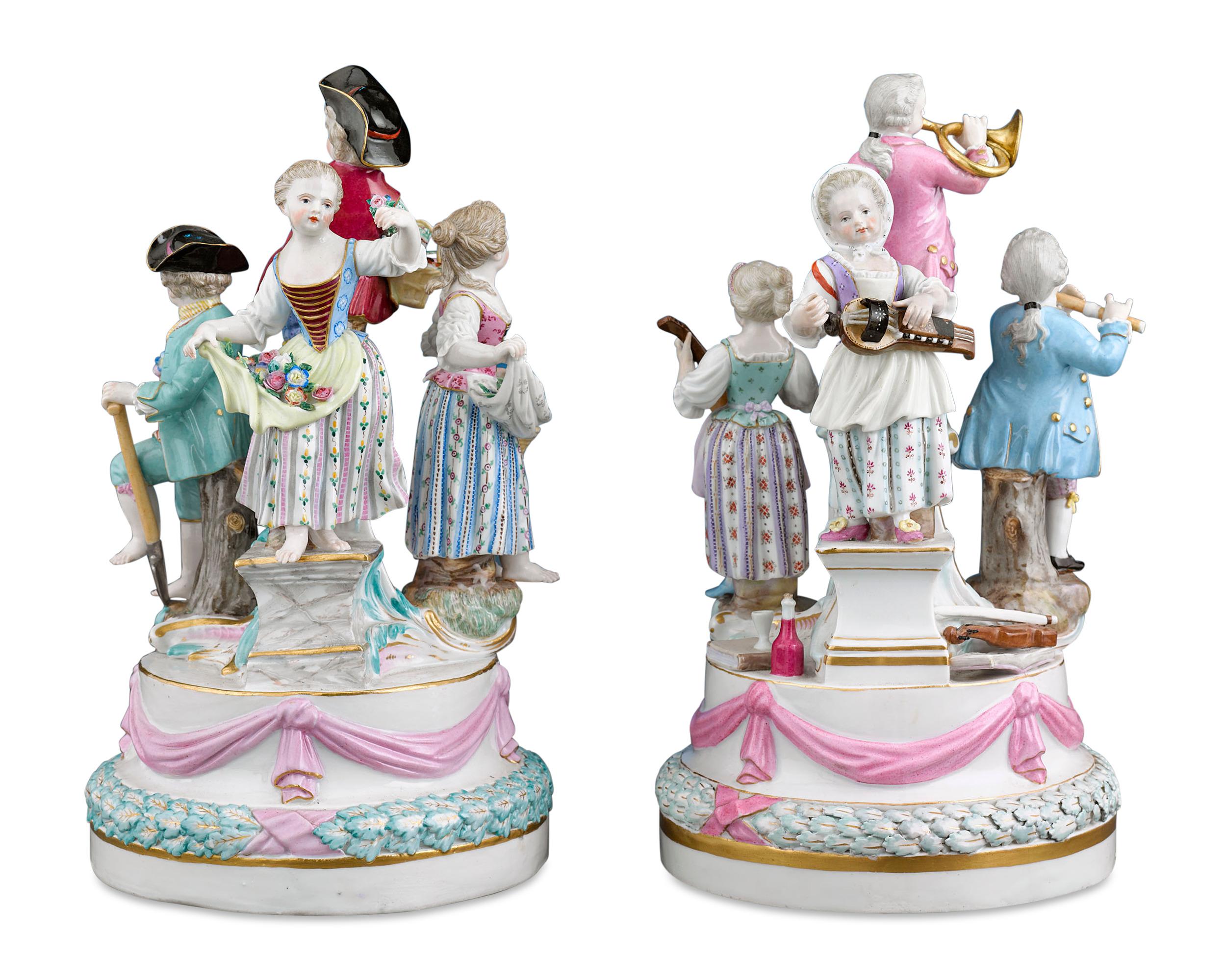 Rococo Meissen Porcelain Revelry Groups For Sale