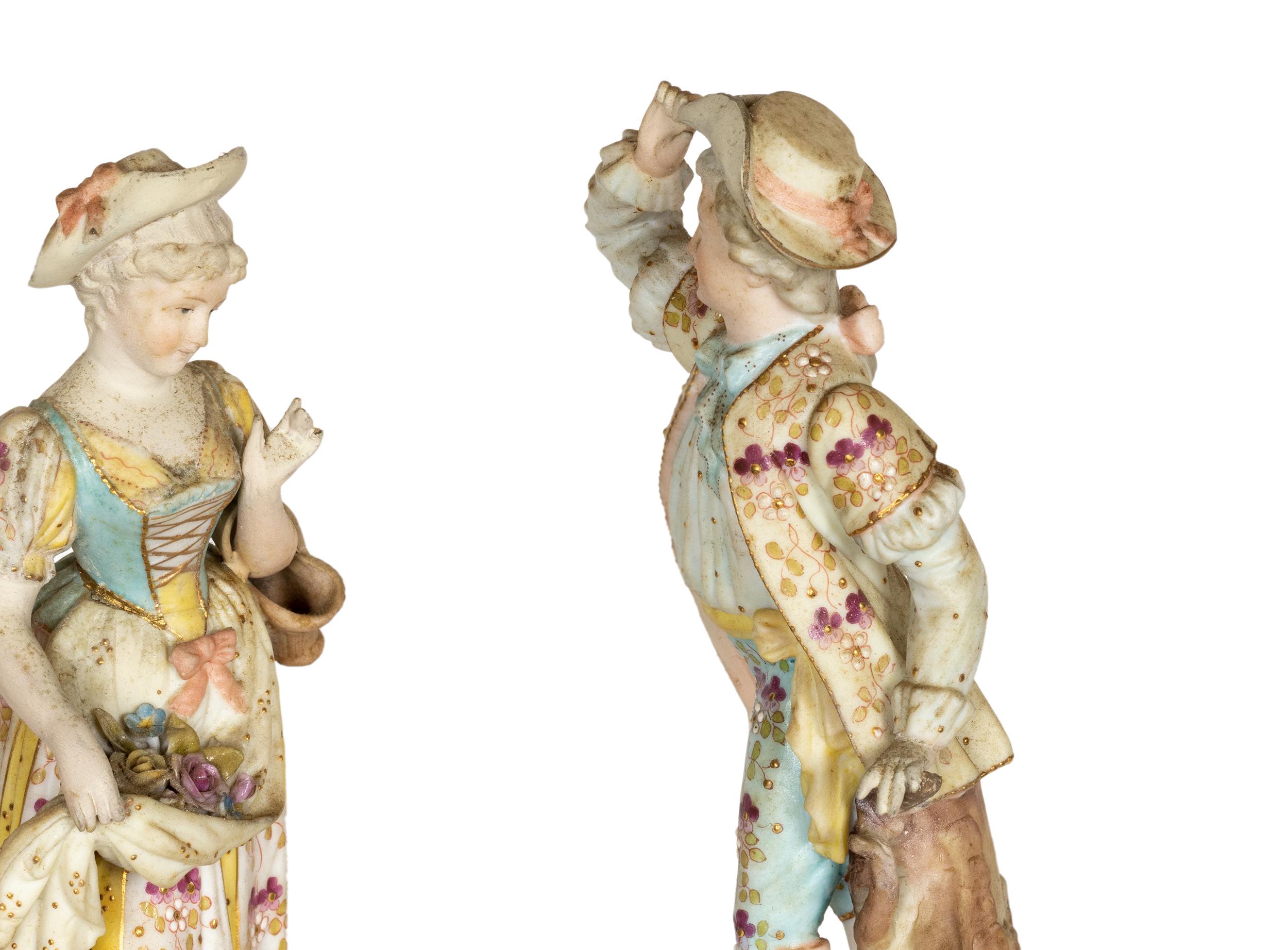 Figuritas de pareja rococó de porcelana de Meissen, Alemania, Siglo XIX en venta 13