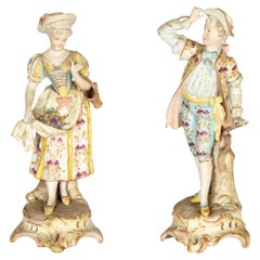 Figuritas de pareja rococó de porcelana de Meissen, Alemania, Siglo XIX