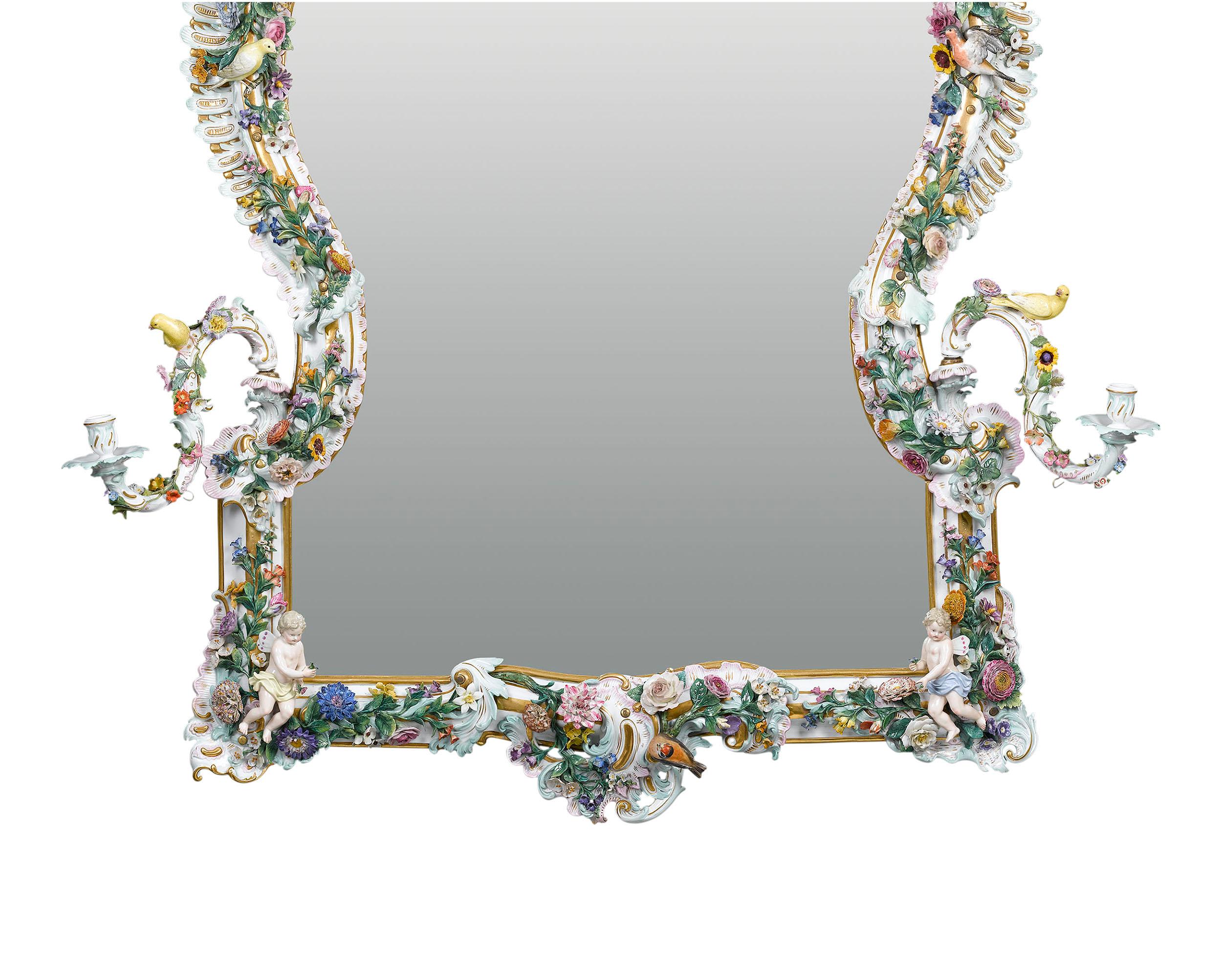 German Meissen Porcelain Rococo Mirror