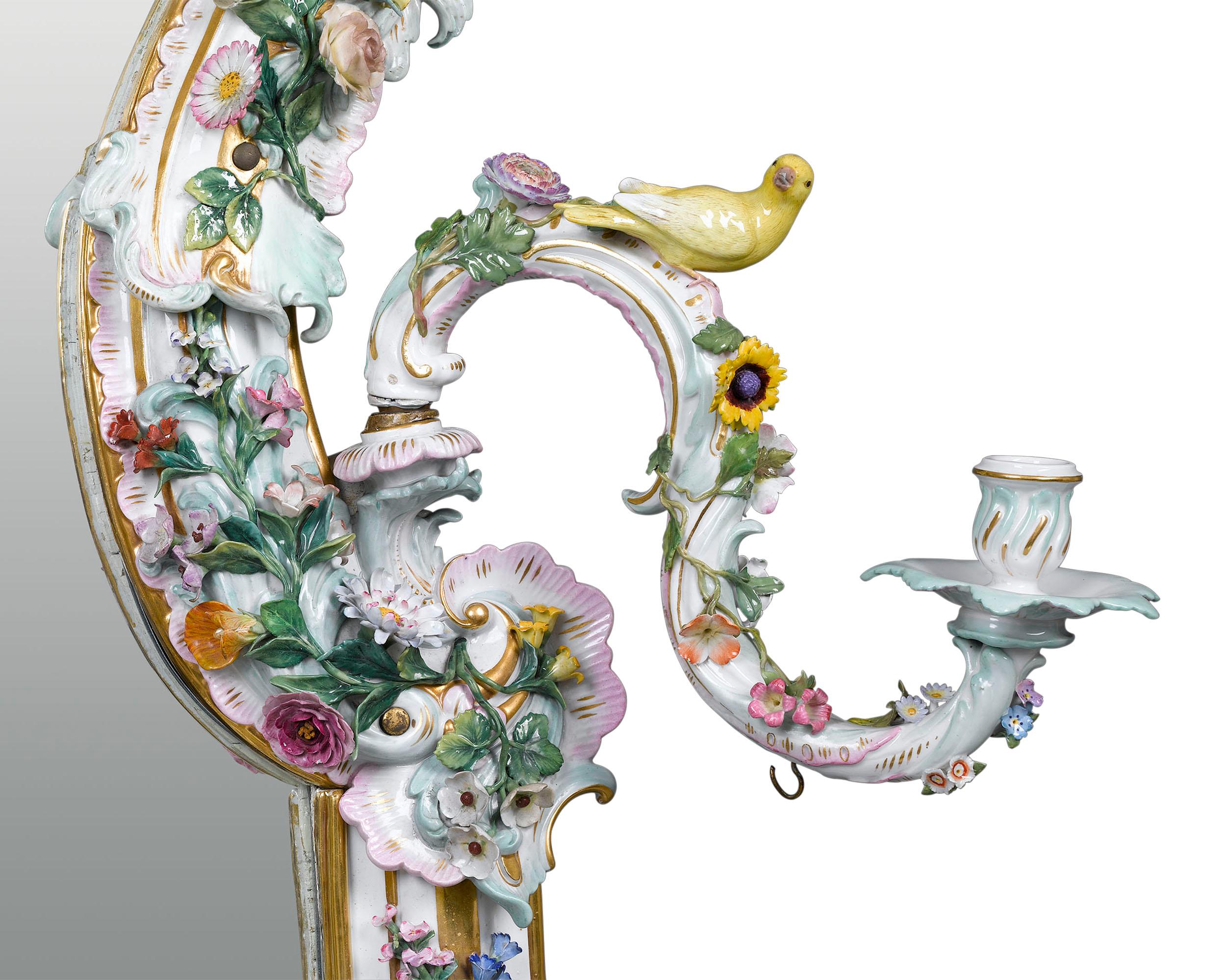 Gilt Meissen Porcelain Rococo Mirror
