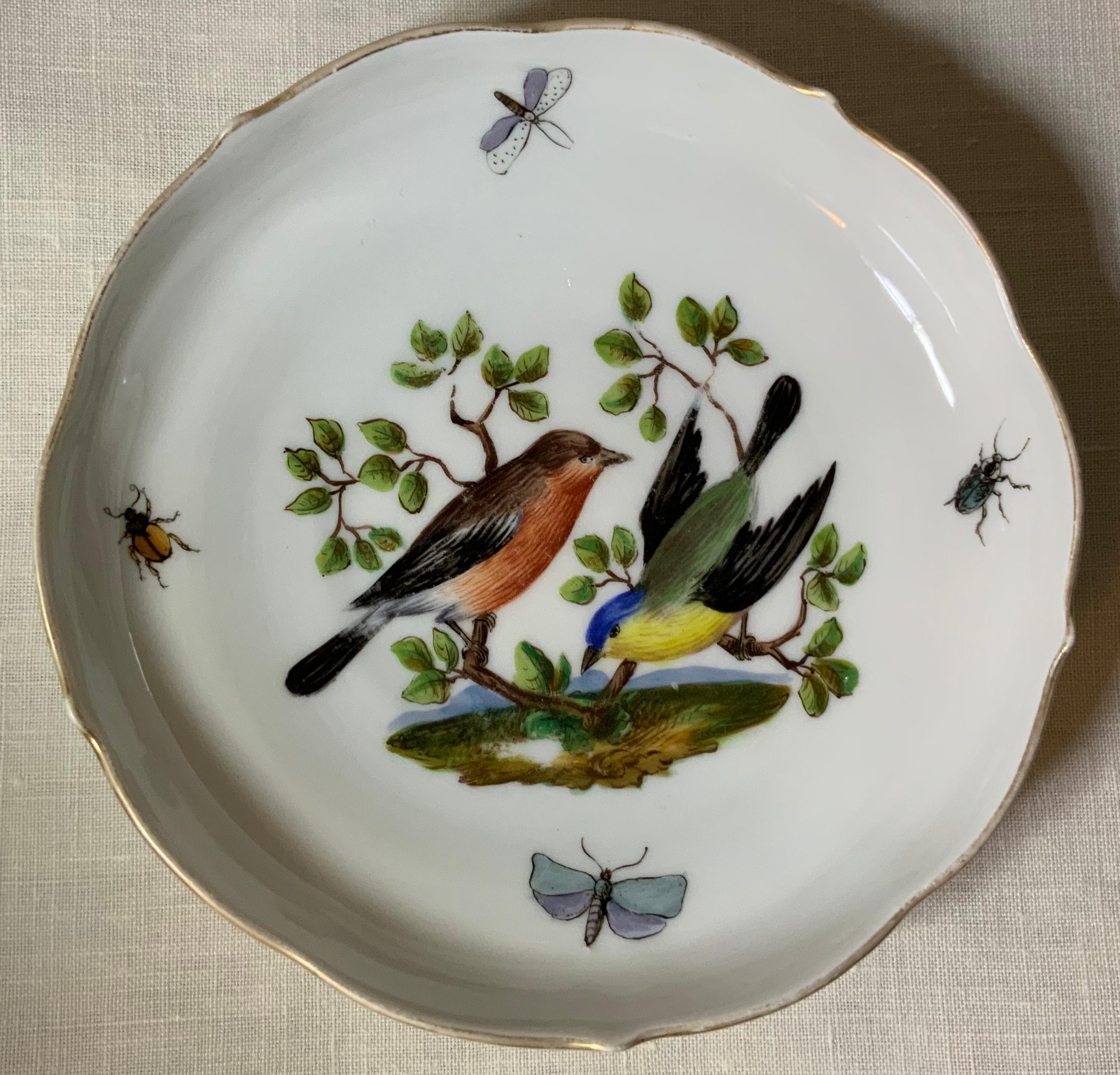 Set aus Tasse und Untertasse aus Meissener Porzellan mit Rothschild-Muster und Vögeln im Angebot 2