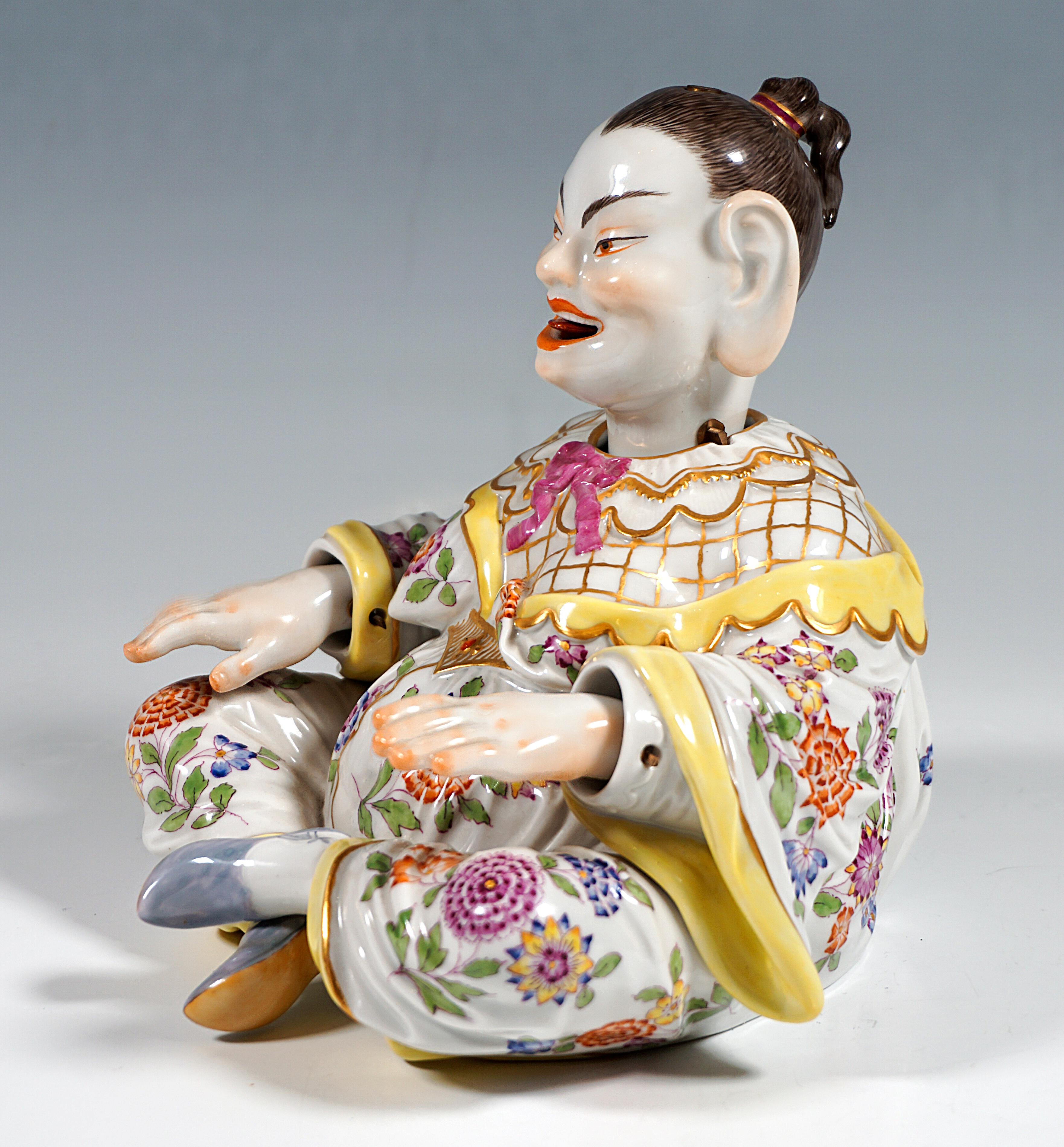 Hand-Crafted Meissen Porcelain Seated Buddha Figure As Wiggling Pagoda, By Kaendler, 20th