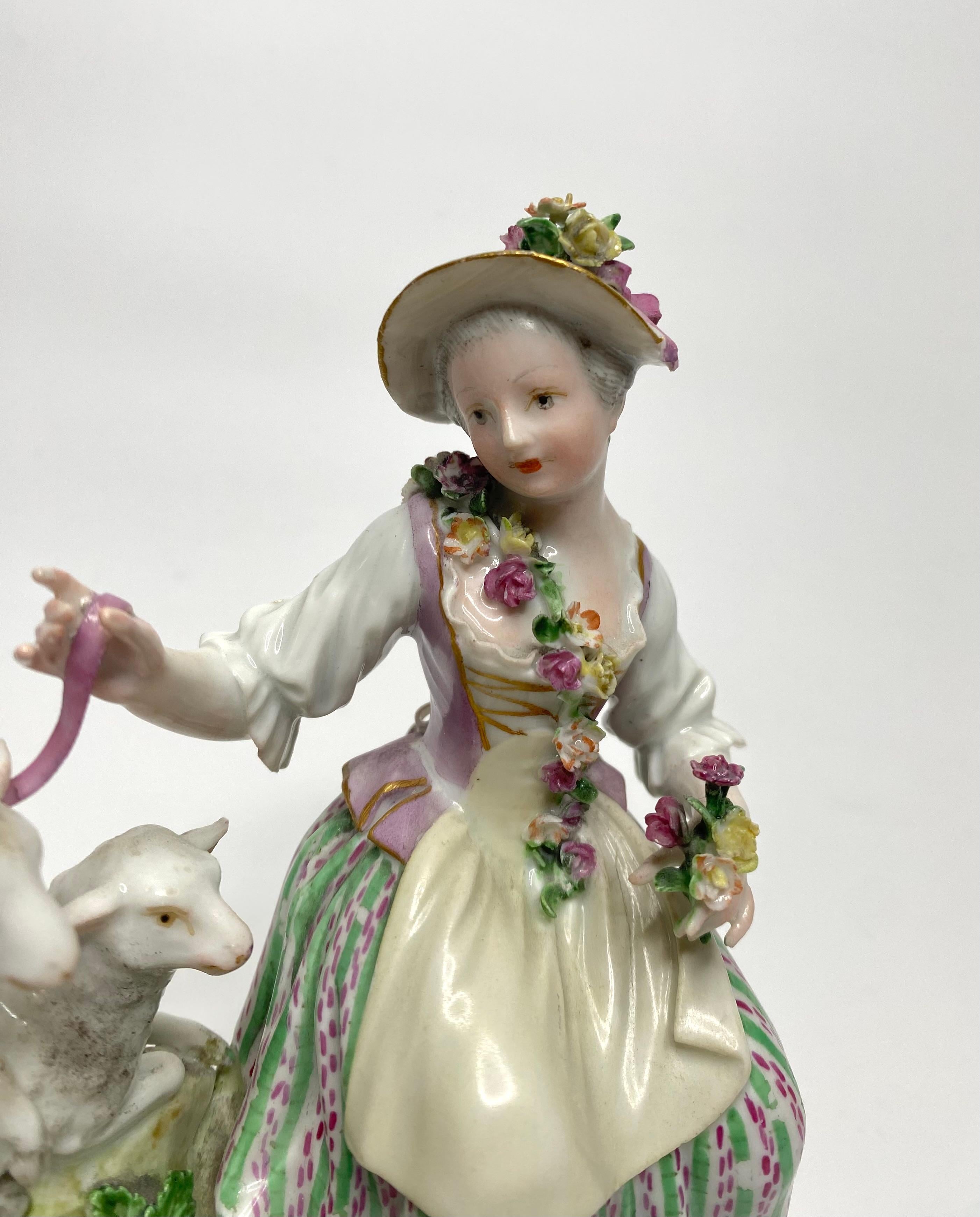 Porcelain Meissen porcelain shepherd & shepherdess, c. 1770. For Sale