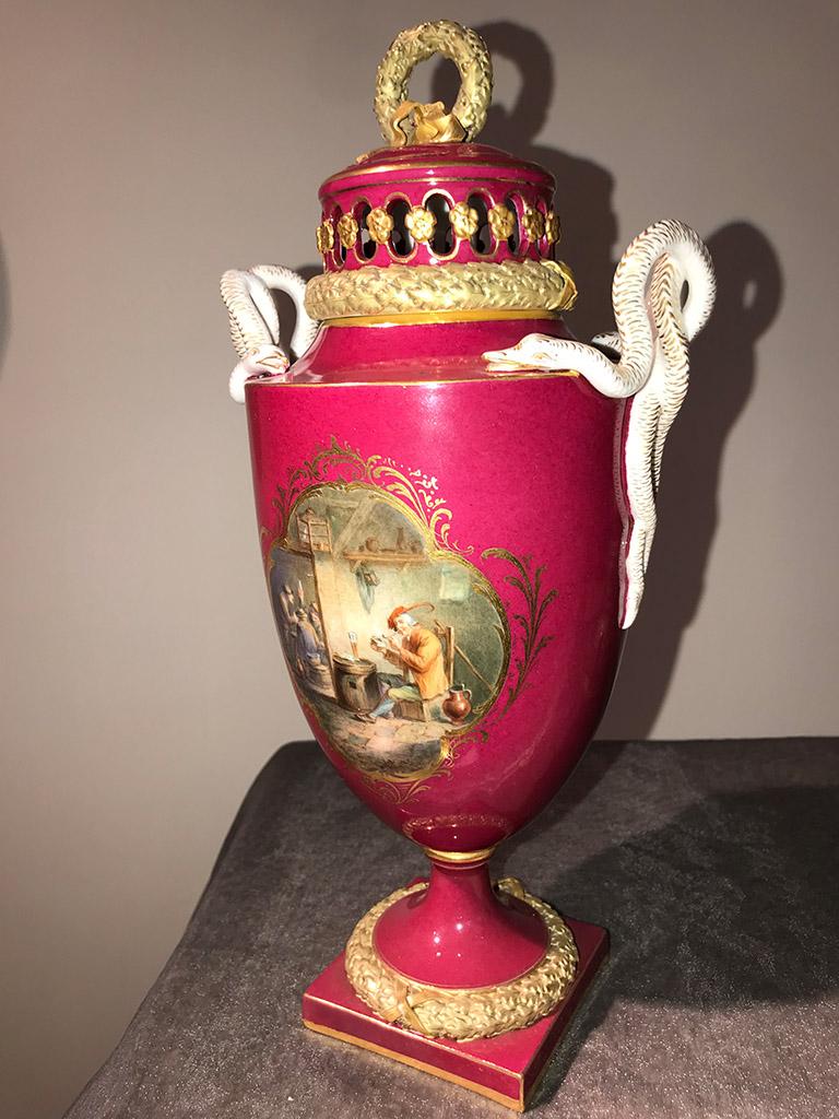 Meissen Porcelain Snake Handle Vase with Cover, Germany For Sale at 1stDibs