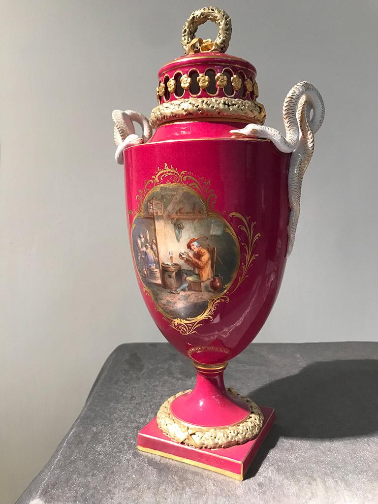 Meissen Porcelain Snake Handle Vase with Cover, Germany For Sale at 1stDibs
