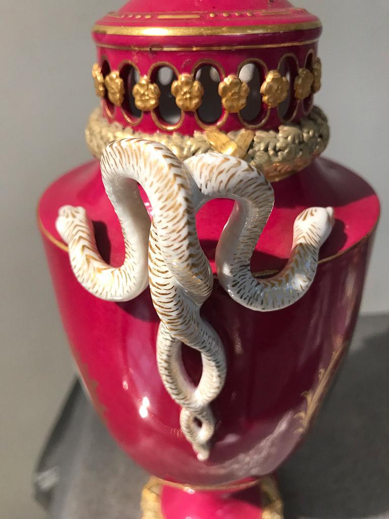 Meissen Porcelain Snake Handle Vase with Cover, Germany For Sale 5